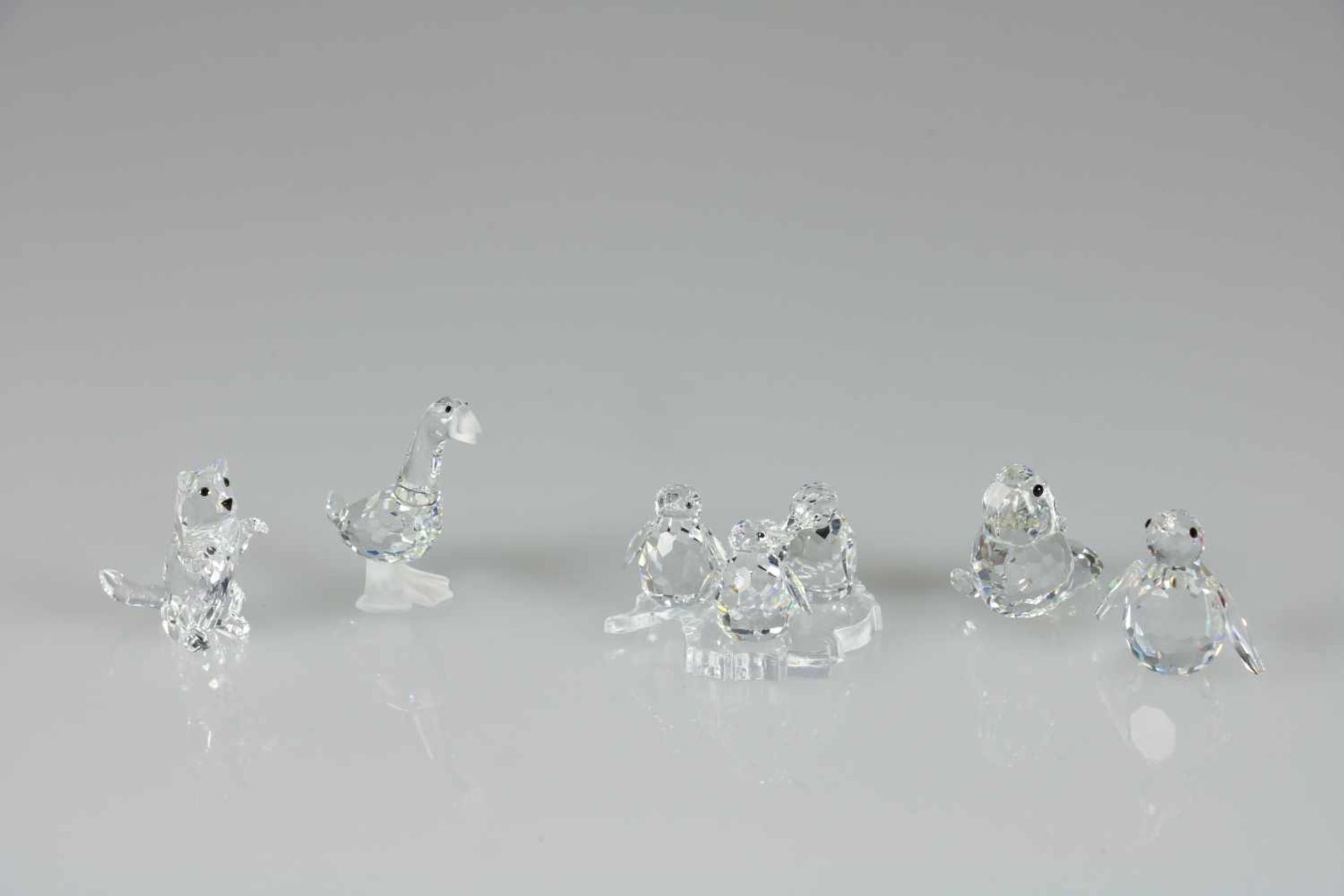 (5) delig lot diverse dieren, Swarovski, 20e eeuw. Waaronder een poesje (incl. cert.), bever,