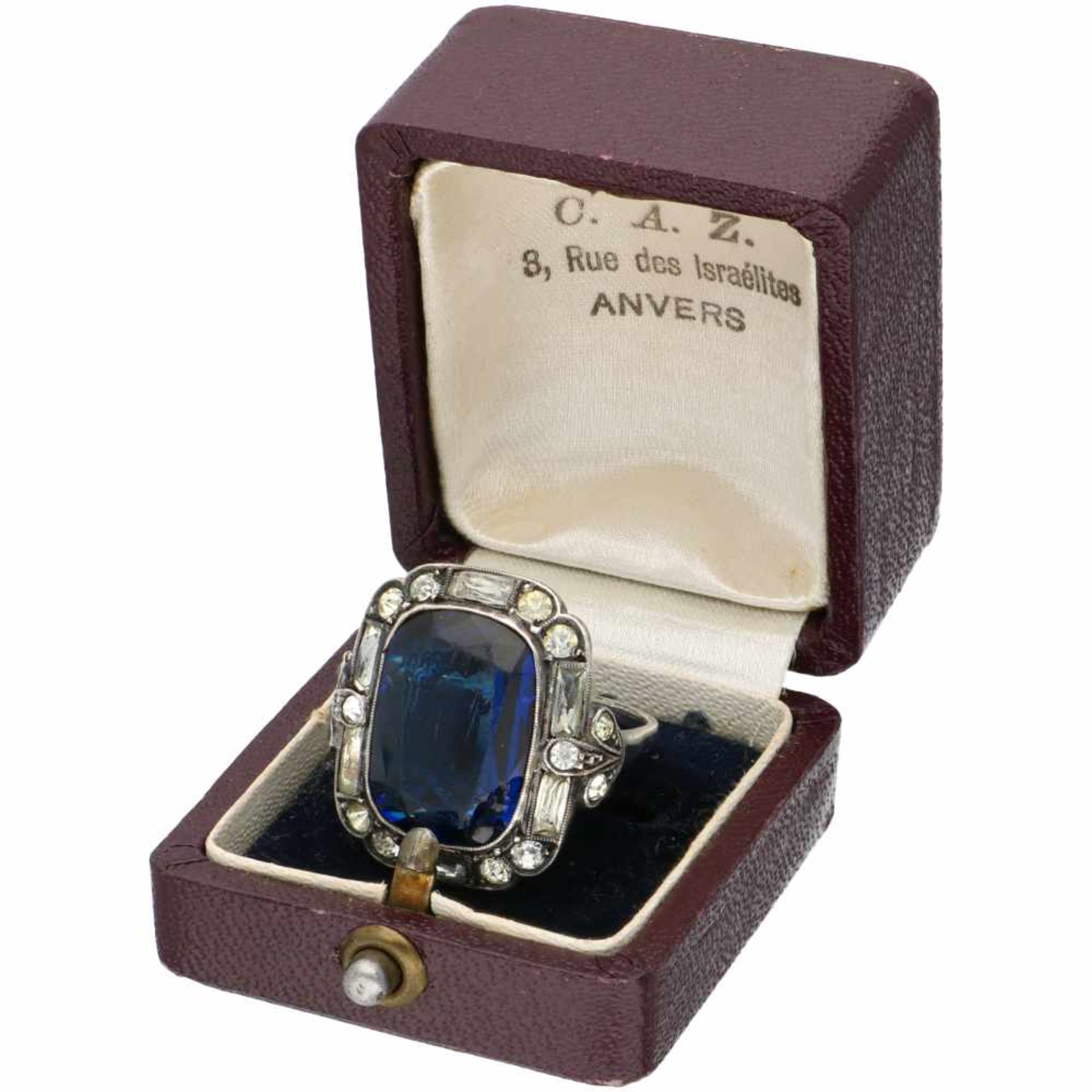 Franse zilveren ring, met blauw glas - 835/1000. - Bild 3 aus 3