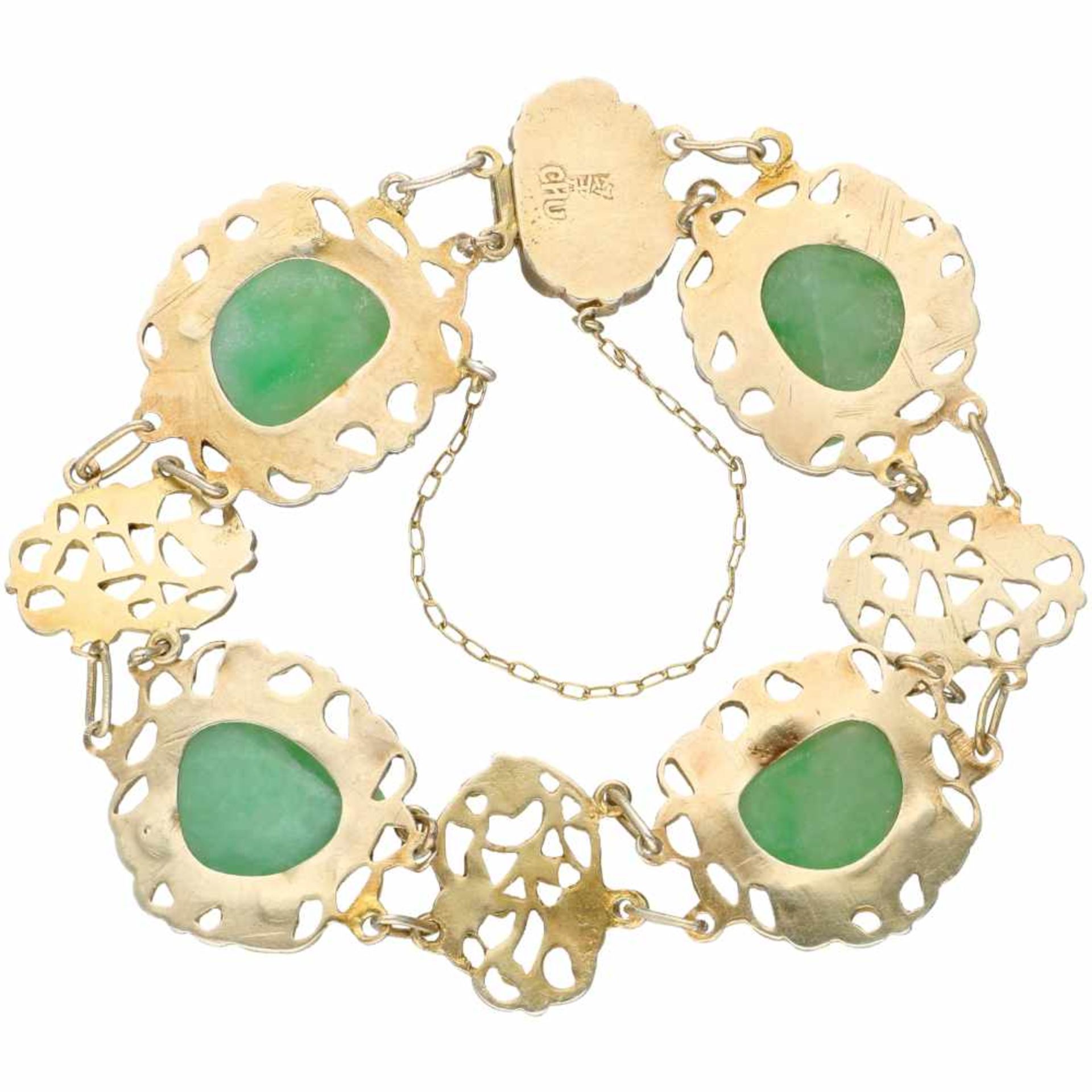 Verguld zilveren armband, met gesneden jade - 925/1000. - Bild 2 aus 3