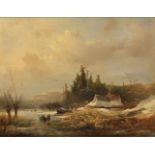 Johannes Warnardus Bilders (Utrecht 1811 - 1890 Oosterbeek, Renkum), Houtsprokkelaars op het ijs
