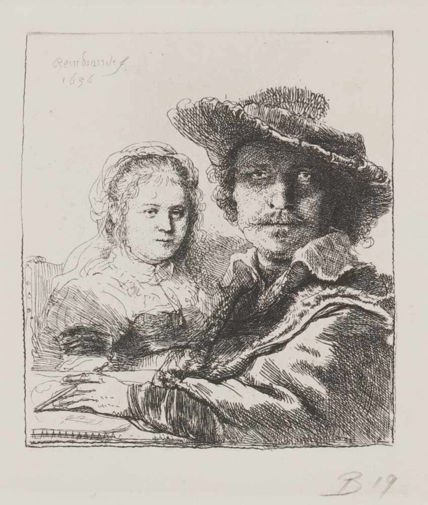 Naar Rembrandt Harmensz. Van Rijn (Leiden 1606 - 1669 Amsterdam), Zelfportret met Saskia, 1636.