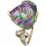 Geelgouden Le Vian cocktail ring, met ca. 0.04 ct. diamant en ca. 10.52 ct. multicolor mystic topaas