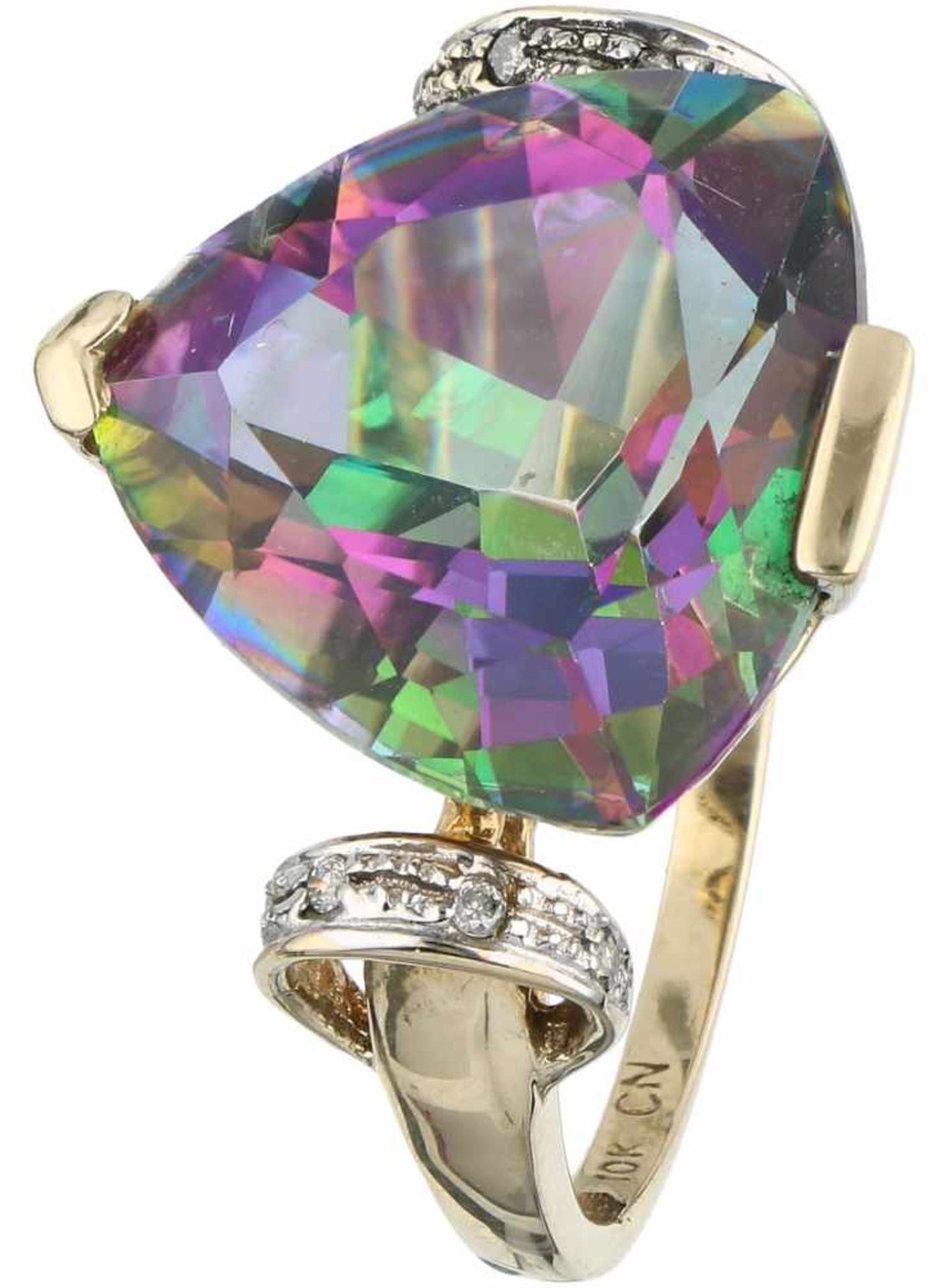 Geelgouden Le Vian cocktail ring, met ca. 0.04 ct. diamant en ca. 10.52 ct. multicolor mystic topaas