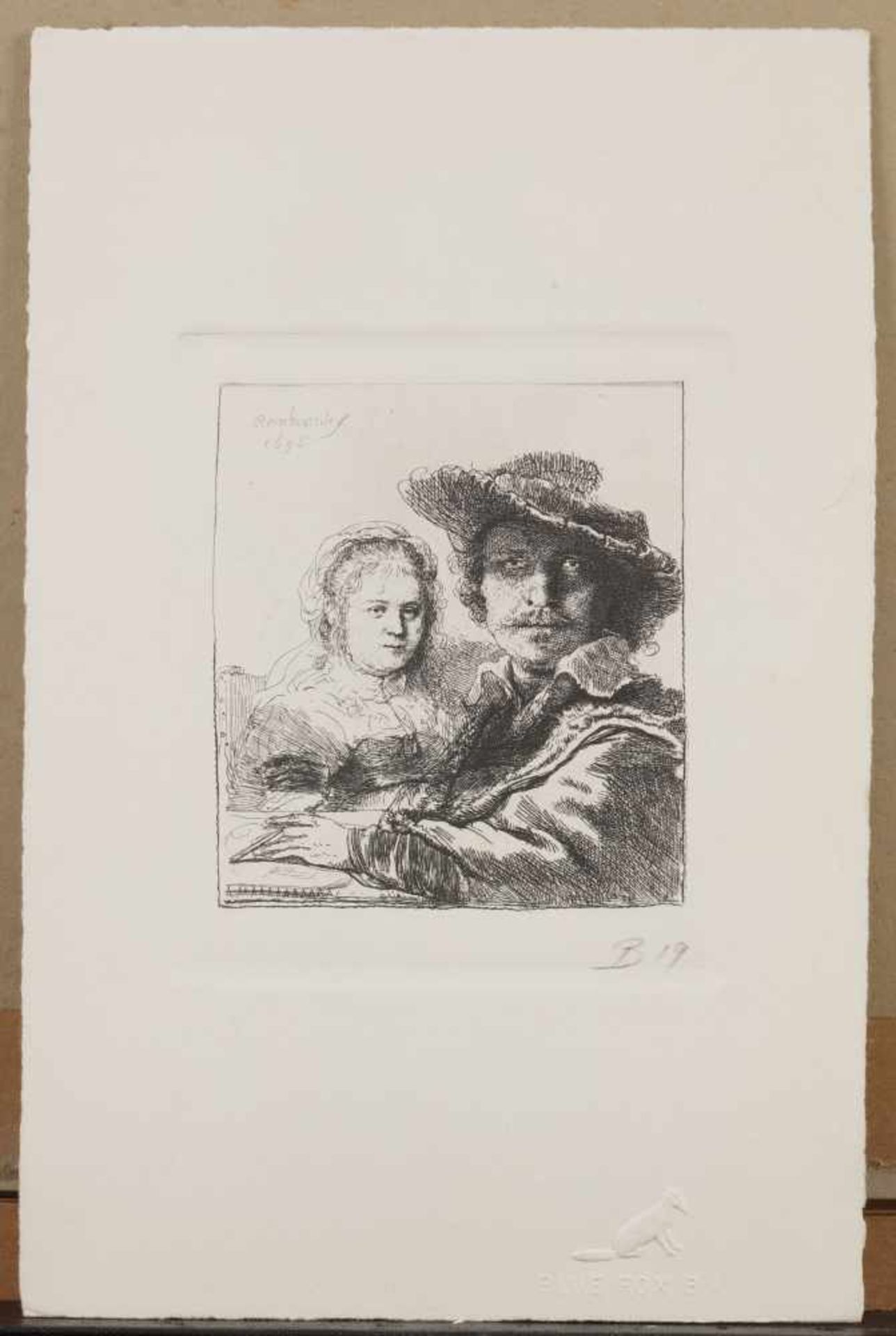Naar Rembrandt Harmensz. Van Rijn (Leiden 1606 - 1669 Amsterdam), Zelfportret met Saskia, 1636. - Bild 2 aus 3