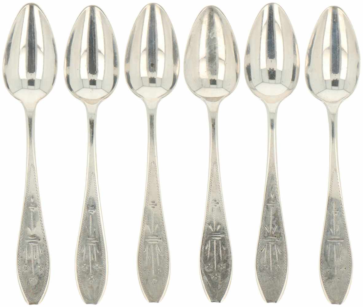 (6) Delig set koffielepels zilver.