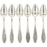 (6) Delig set koffielepels zilver.