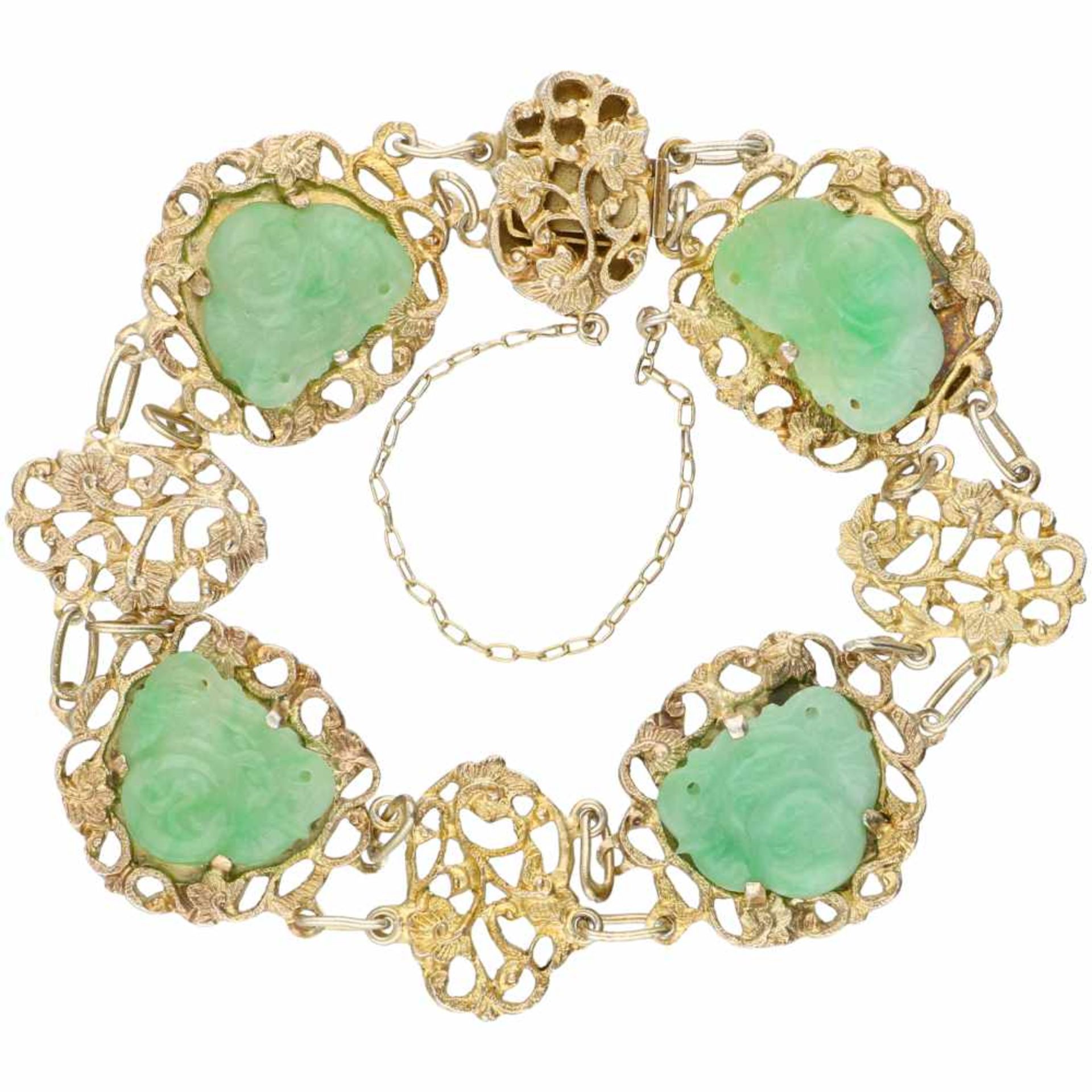 Verguld zilveren armband, met gesneden jade - 925/1000.