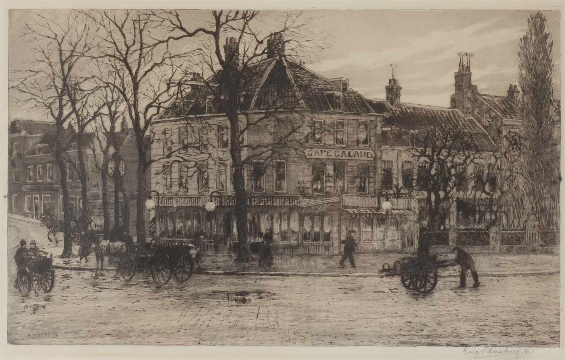 Eugène van Rensburg (Den Haag 1872 - 1956), Koetsjes op de Coolsingel voor Café Caland, Rotterdam. - Bild 6 aus 9