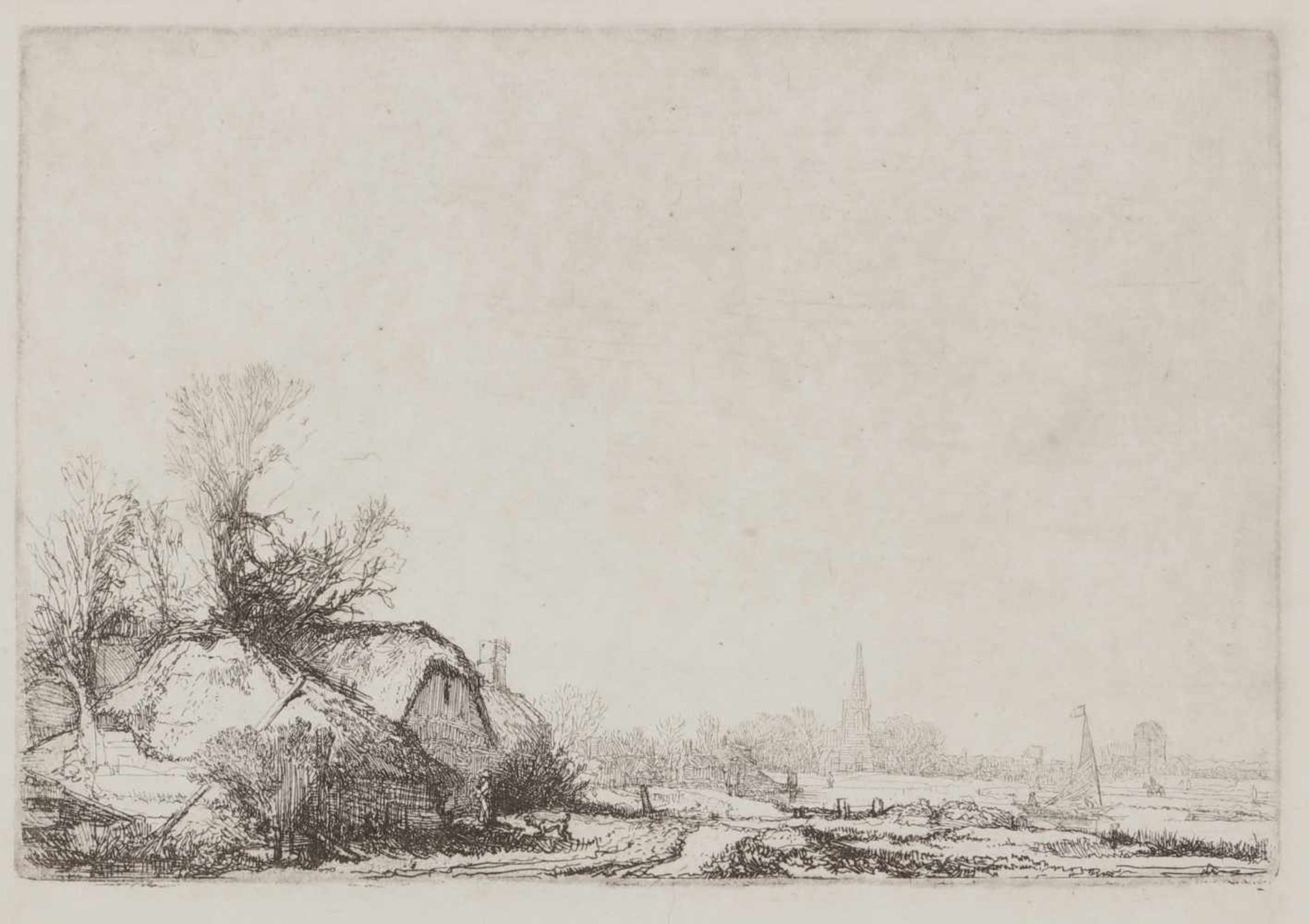 Naar Rembrandt Harmesz. Van Rijn (Leiden 1606 - 1669 Amsterdam), De omval, 1645, resp. Boerderijen
