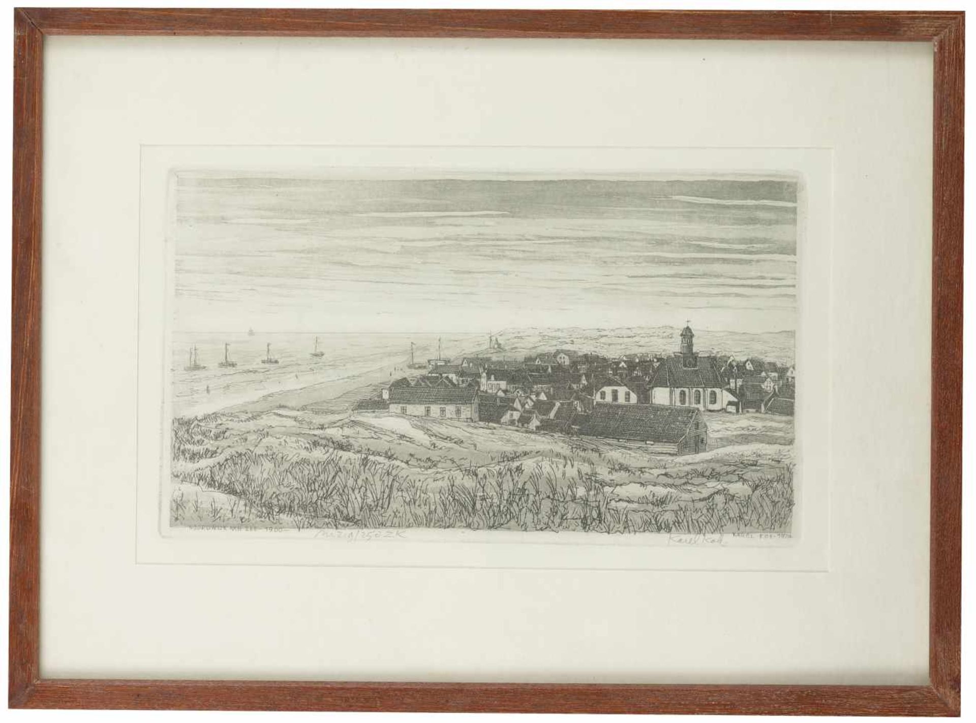 Een kavel met twee stuks grafiek. WO een ets voorstellende gezicht op Noordwijk van Karel Kok, 20e - Image 2 of 7