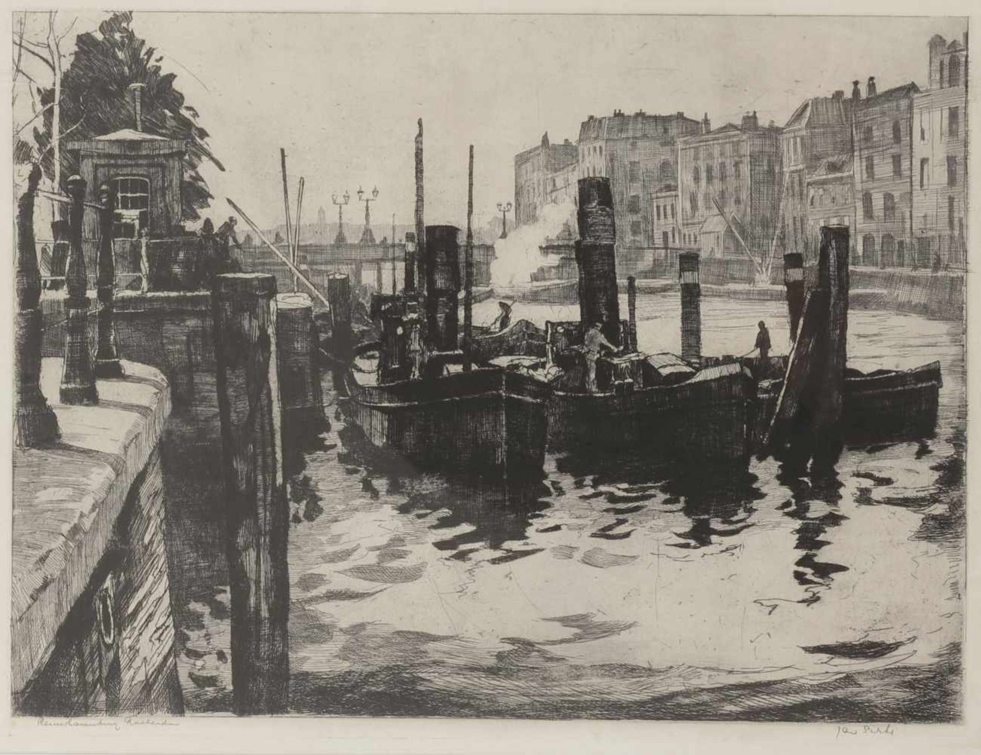 Een kavel van (3) etsen, van Jan Sirks, bestaande uit De Oude Haven Rotterdam, Een Landschapje en De - Image 6 of 6