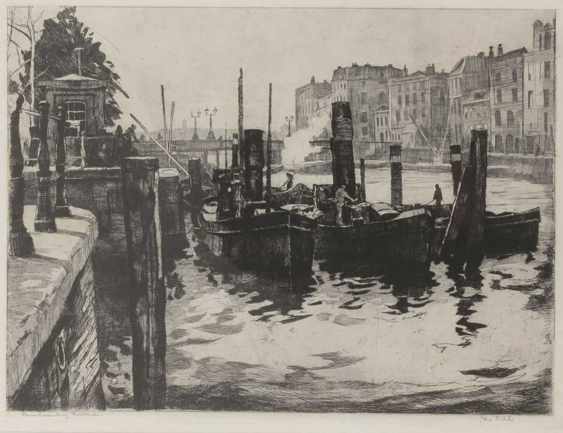 Een kavel van (3) etsen, van Jan Sirks, bestaande uit De Oude Haven Rotterdam, Een Landschapje en De - Bild 6 aus 6