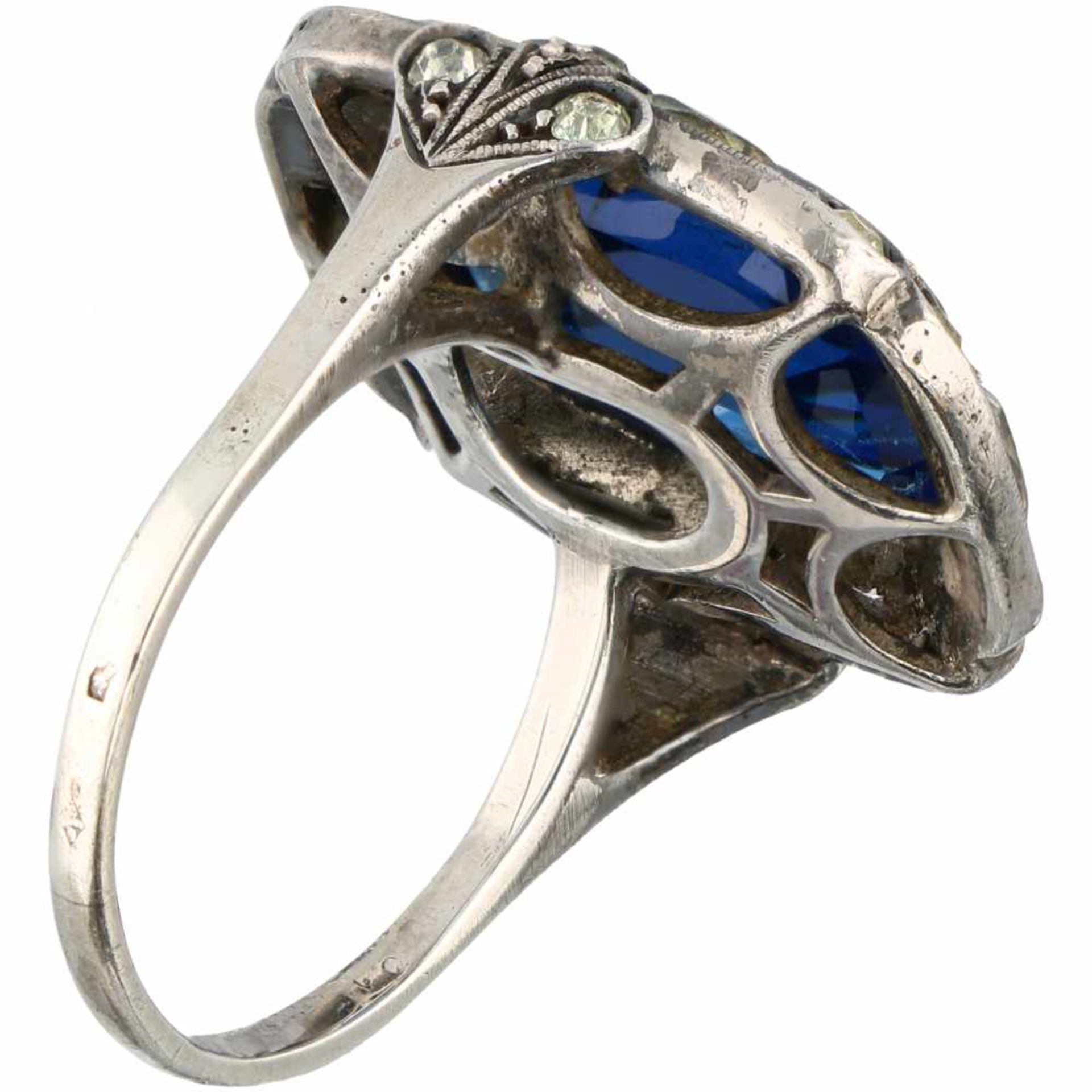 Franse zilveren ring, met blauw glas - 835/1000. - Bild 2 aus 3