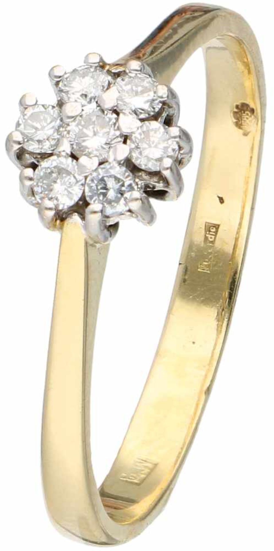 Geelgouden rozetring, met ca. 0.14 ct. diamant - 14 kt.