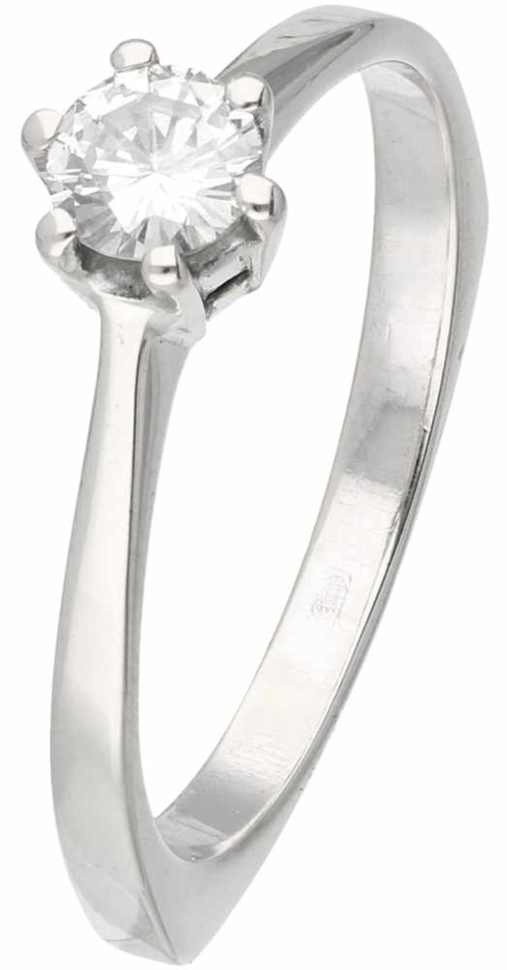 Witgouden solitair ring, met ca. 0.40 ct. diamant - 14 kt.