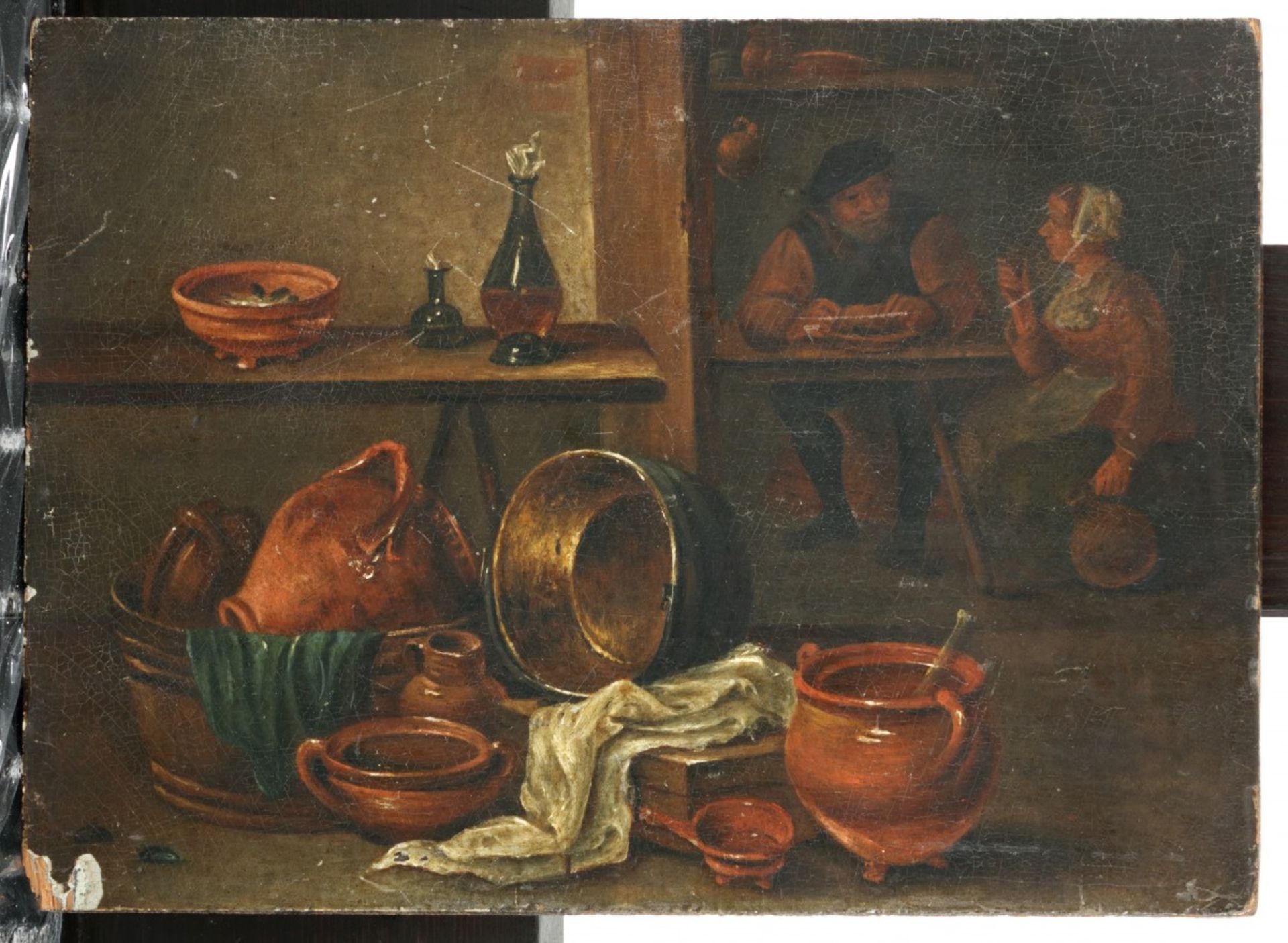 Navolgers David Teniers II, 19e eeuw. Een interieur met figuren aan de maaltijd. - Image 2 of 3