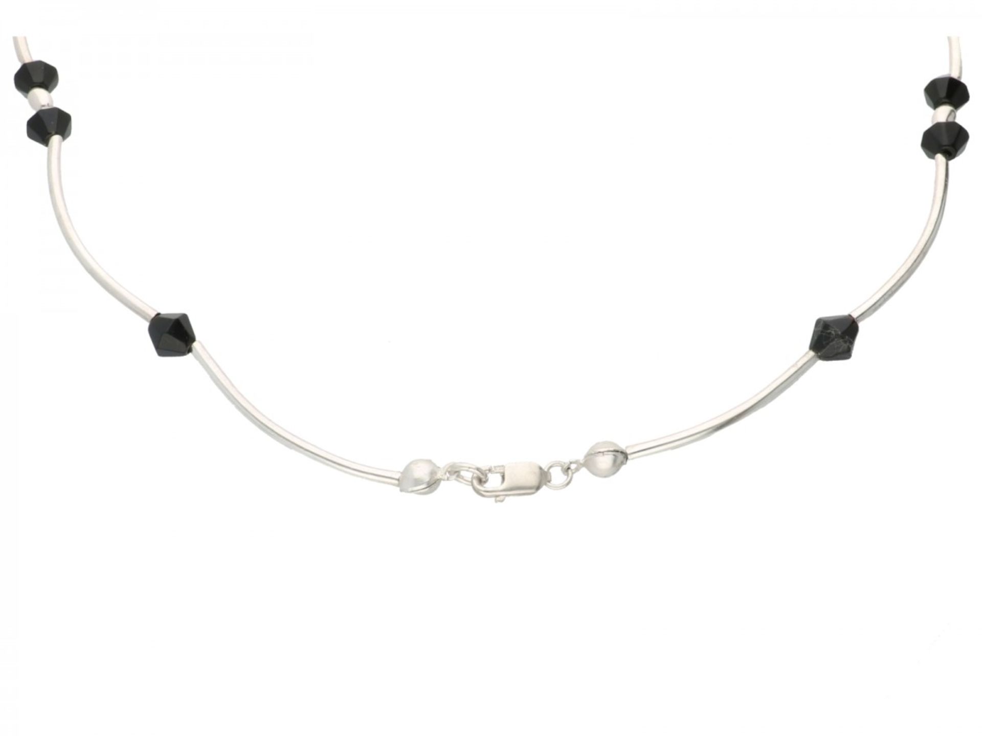 Zilveren collier, met onyx en granaat - BWG - Image 2 of 2