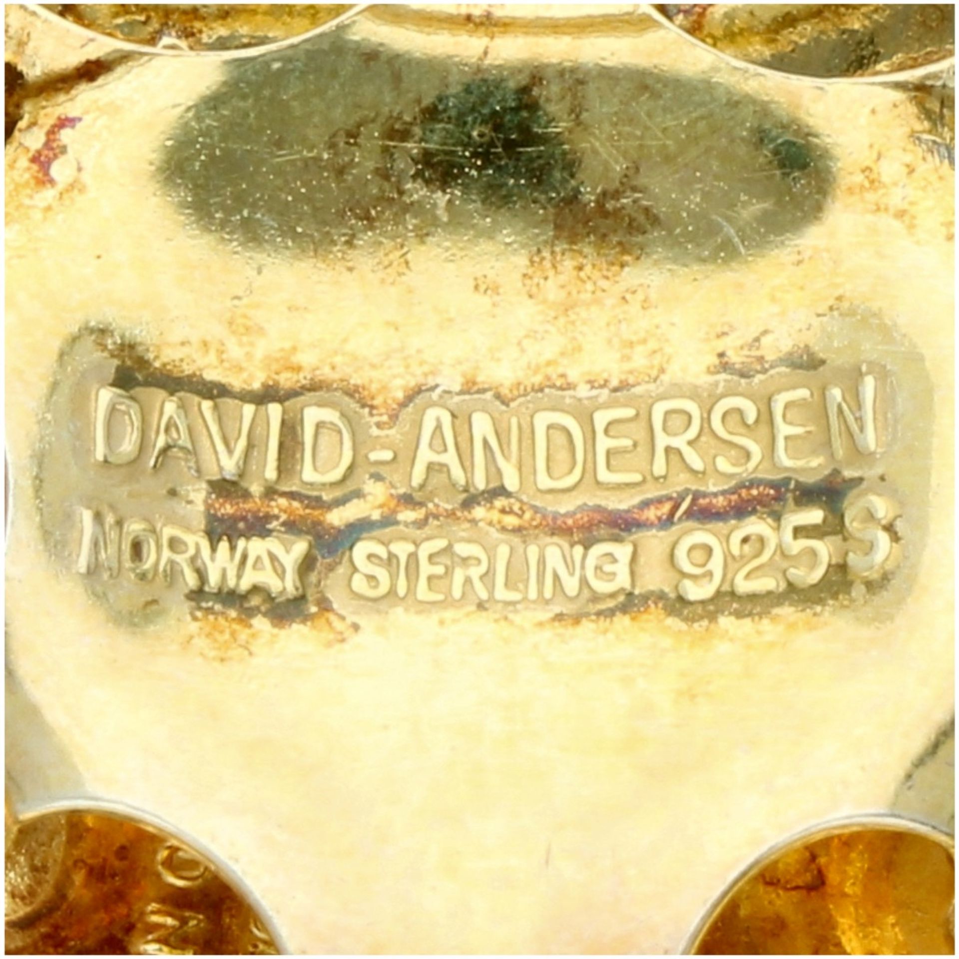 Verguld zilveren David-Andersen bloemvormige broche, met emaille - 925/1000. - Image 3 of 3