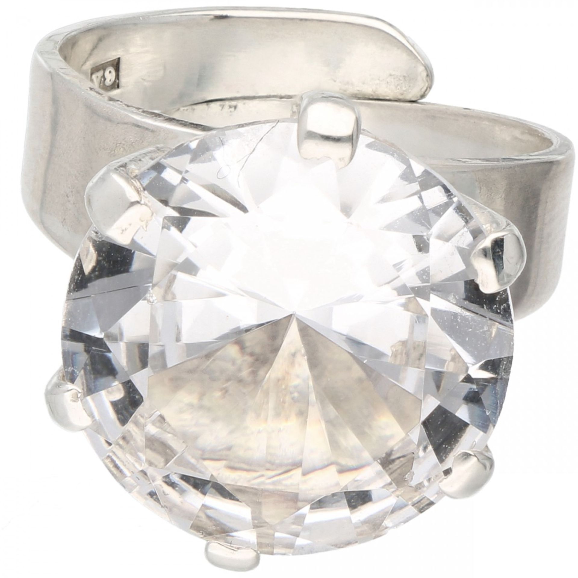 Zilveren Alton solitair ring, met bergkristal - 830/1000. - Image 2 of 4
