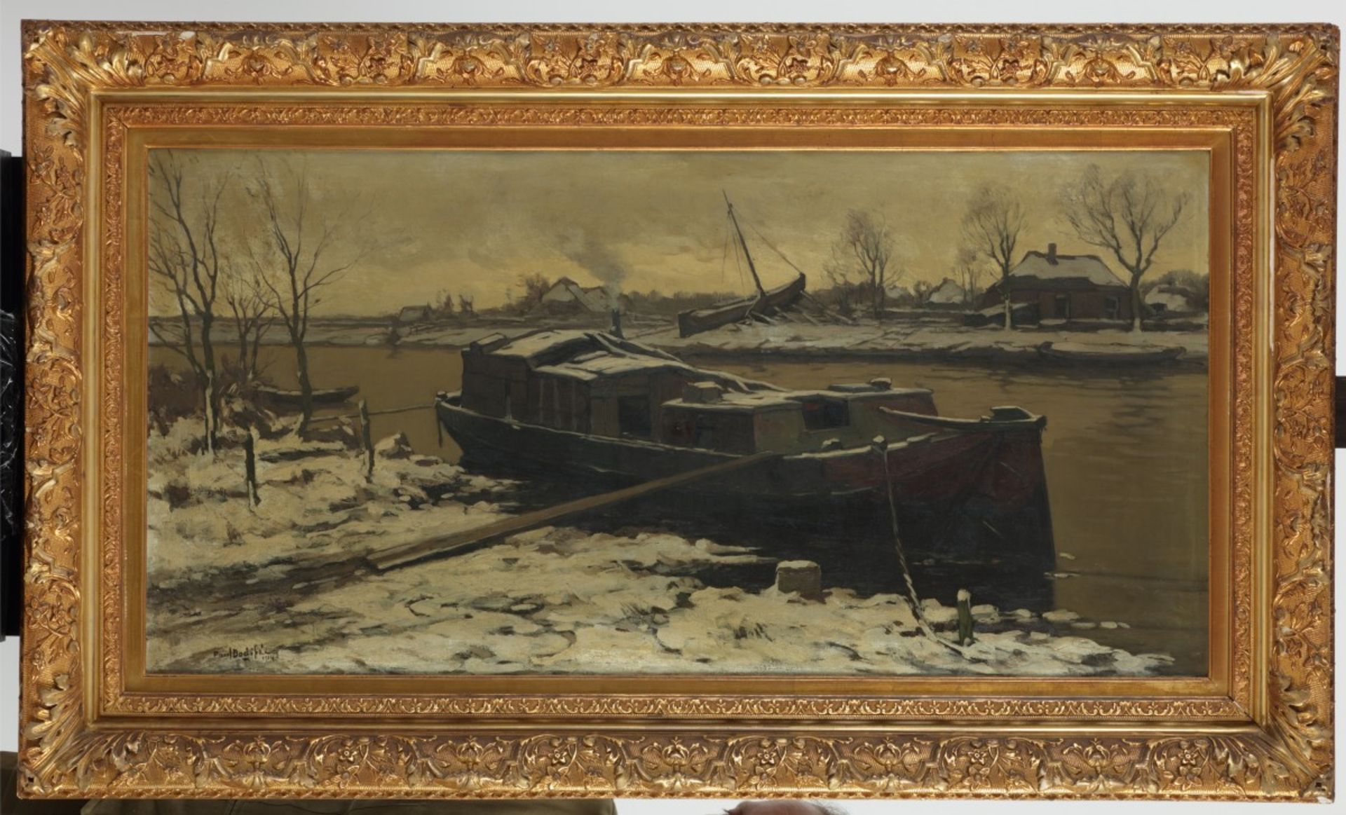 Paul Bodifée (Deventer 1866 - 1938), Een aak in de IJssel in winter. - Bild 2 aus 4