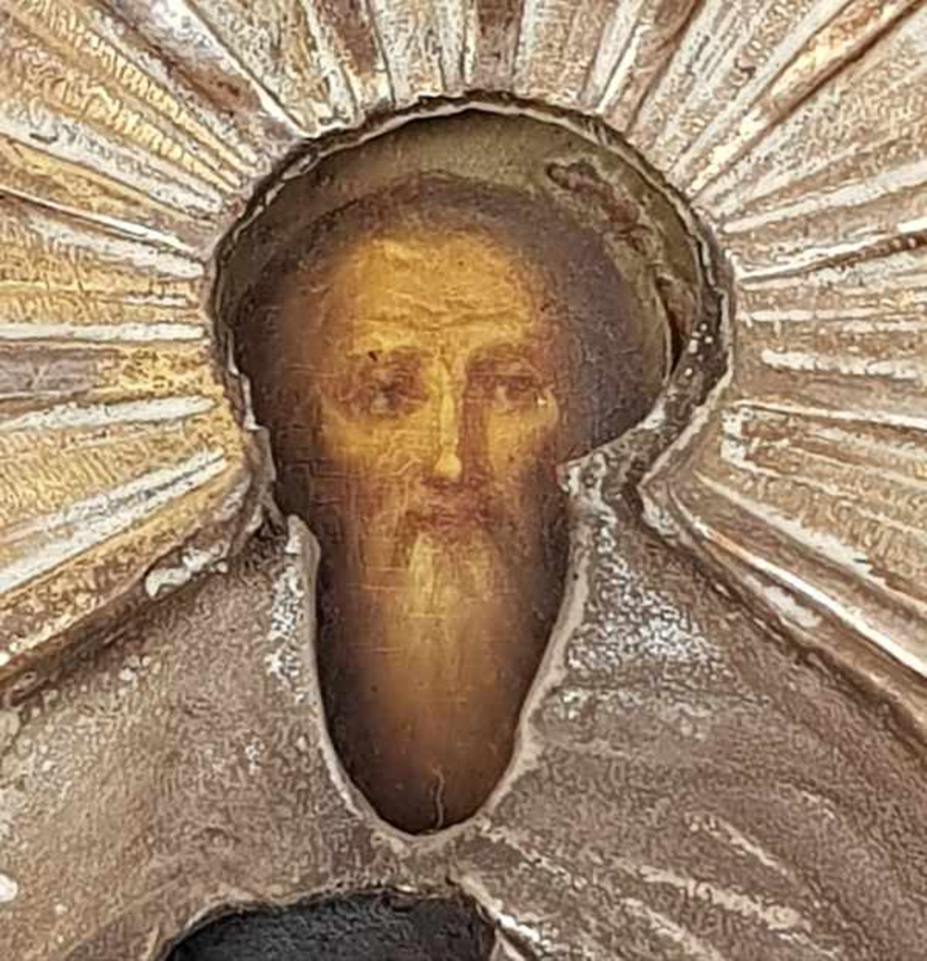(Antiek) Russische ikoon St. Nicholas van MyraRussische ikoon met metalen riza, gemonteerd achter - Bild 13 aus 16