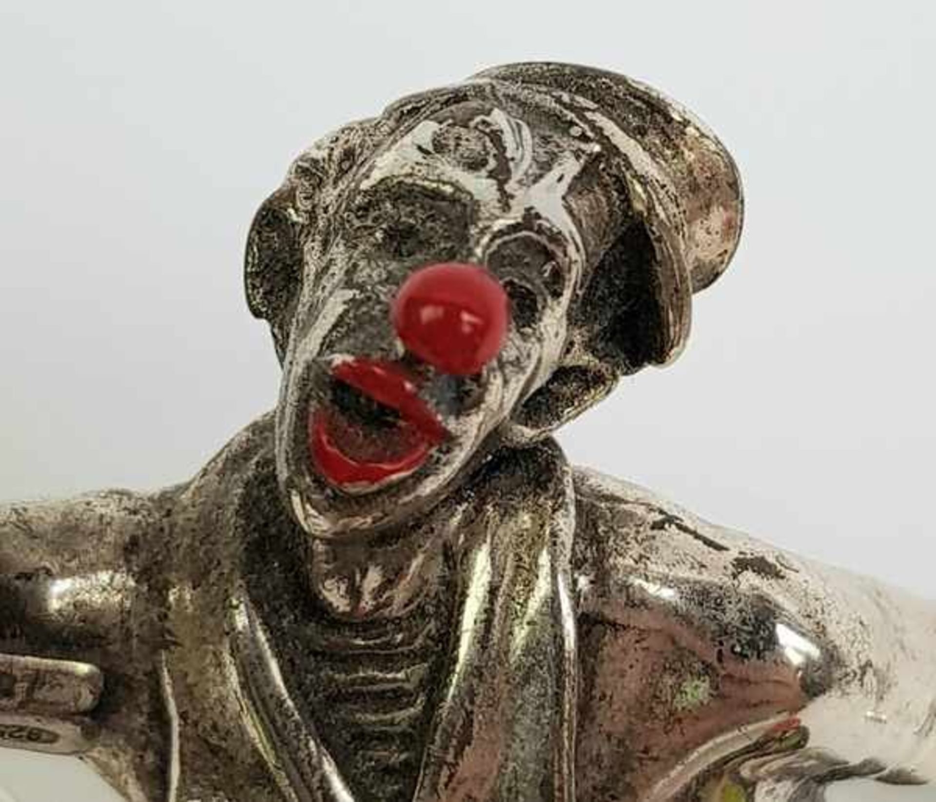 (Design) Zilveren/murano glas clown met fiets, Vittorio Ancini ItaliëZilveren clown, 925/1000, met - Bild 6 aus 10