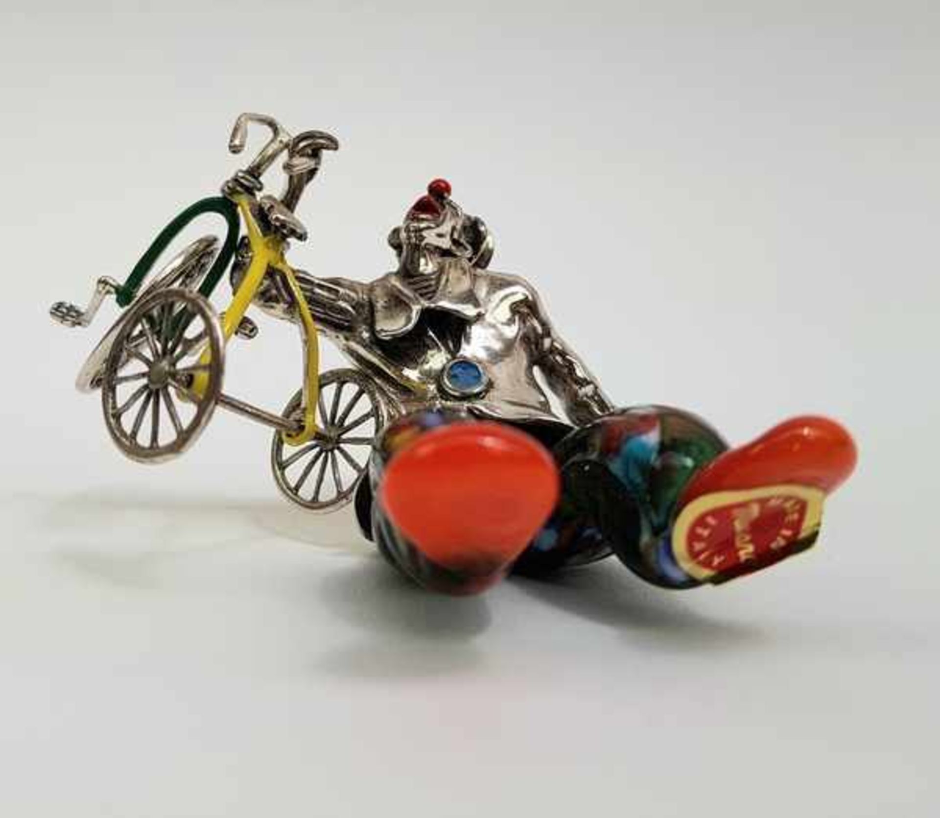 (Design) Zilveren/murano glas clown met fiets, Vittorio Ancini ItaliëZilveren clown, 925/1000, met - Bild 2 aus 10