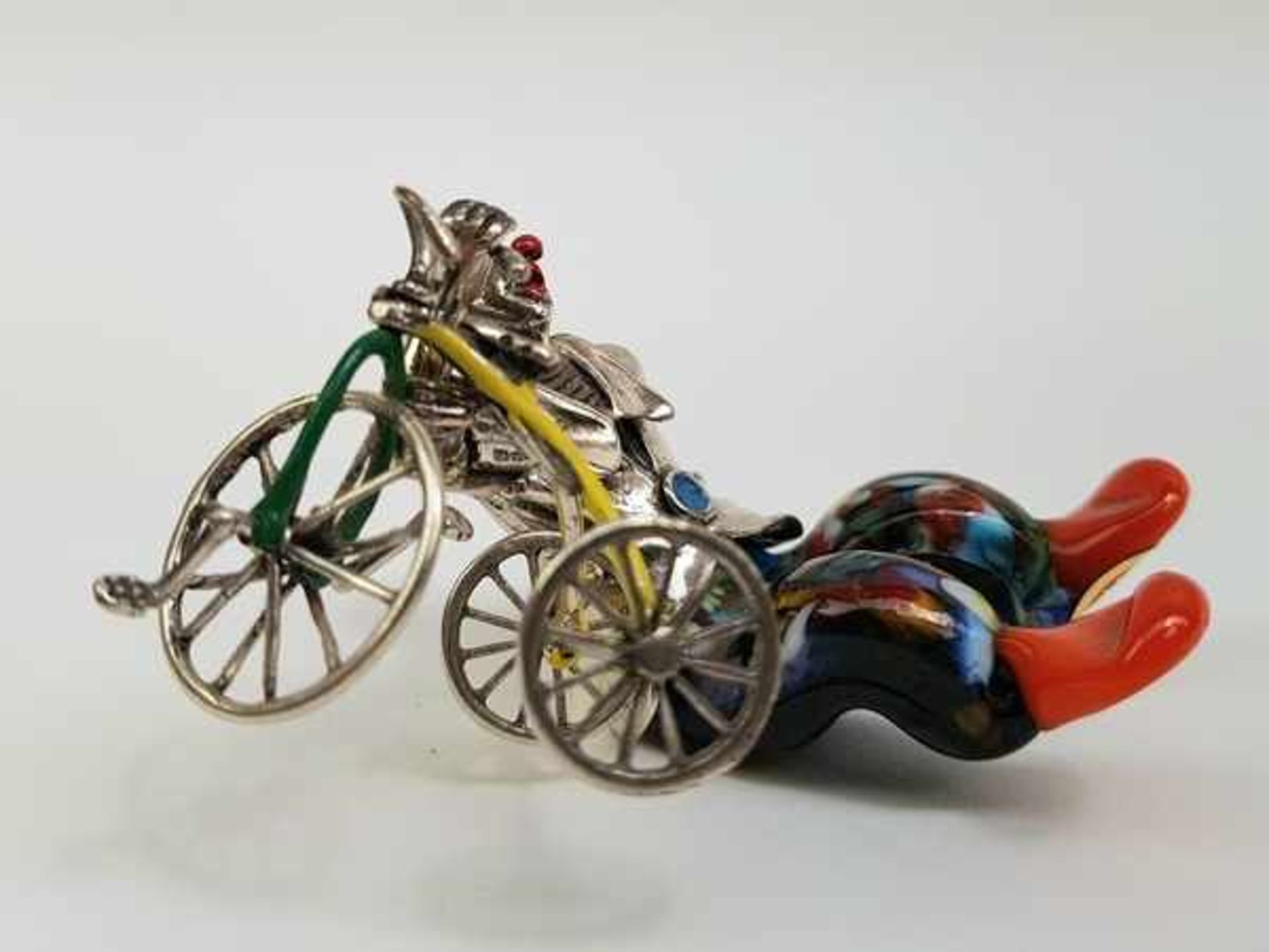 (Design) Zilveren/murano glas clown met fiets, Vittorio Ancini ItaliëZilveren clown, 925/1000, met - Bild 4 aus 10
