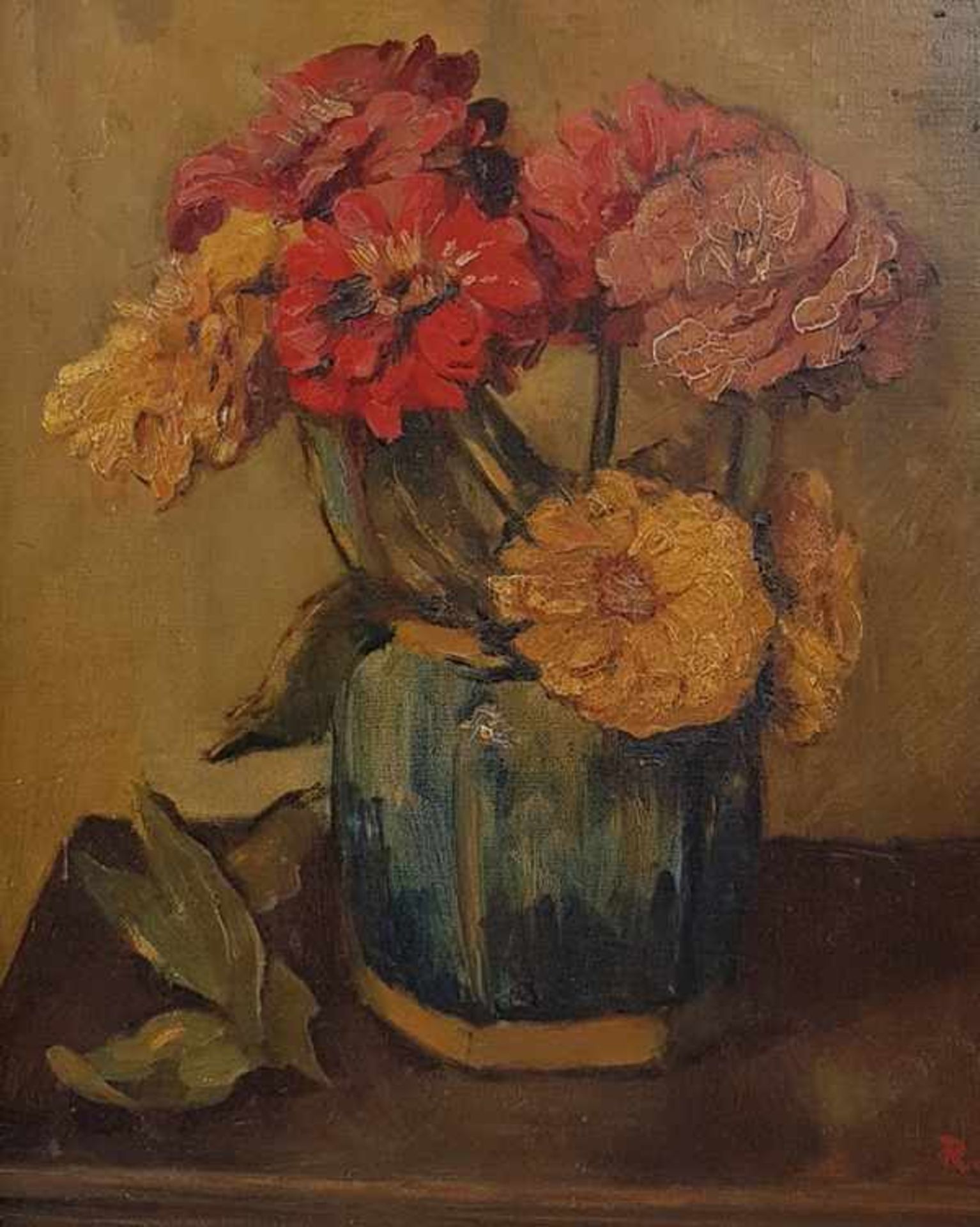 (Kunst) Schilderij, olieverf op doekStilleven "gemberpot met bloemen", olieverf op doek, rechts - Image 2 of 4