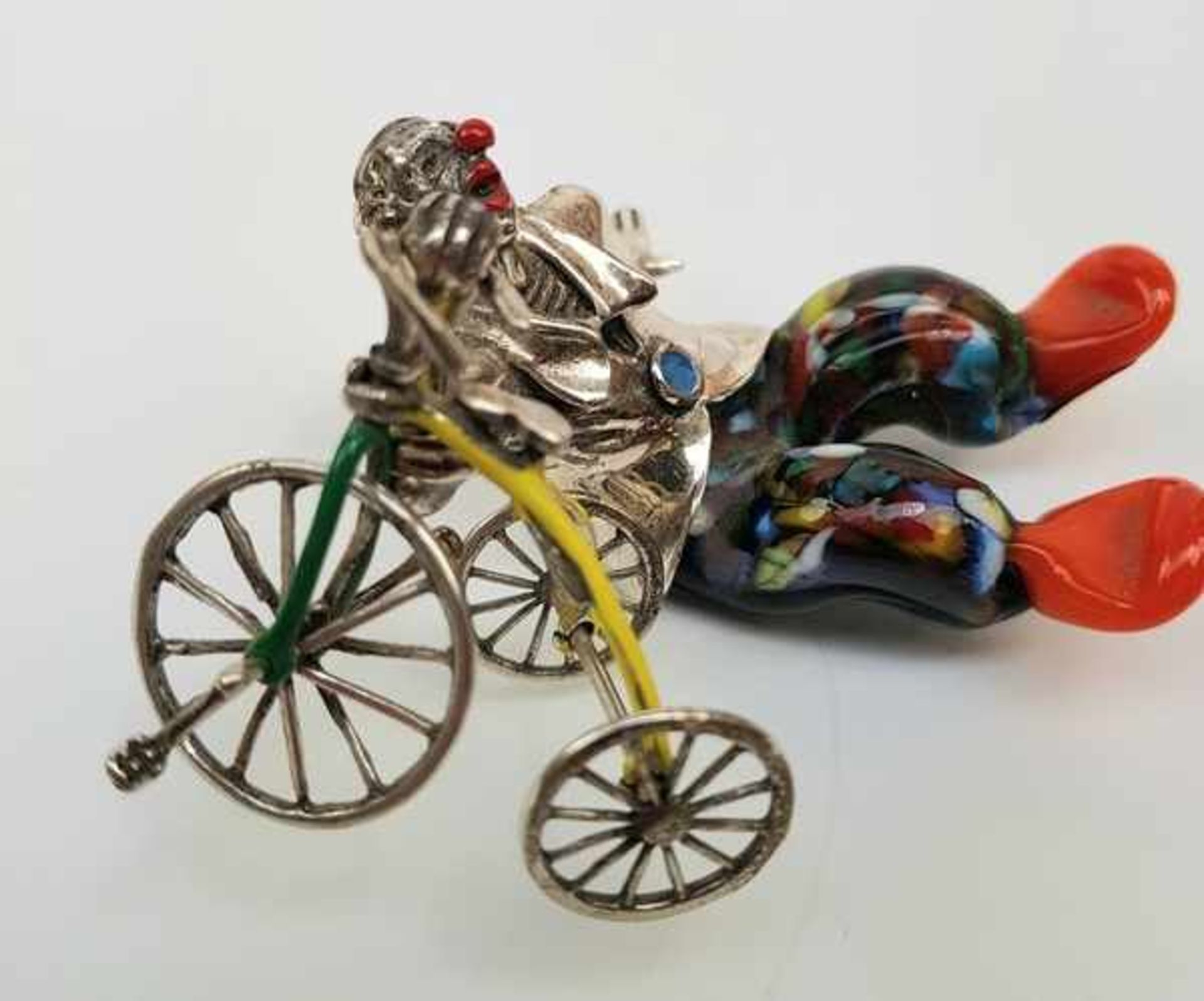 (Design) Zilveren/murano glas clown met fiets, Vittorio Ancini ItaliëZilveren clown, 925/1000, met - Bild 8 aus 10