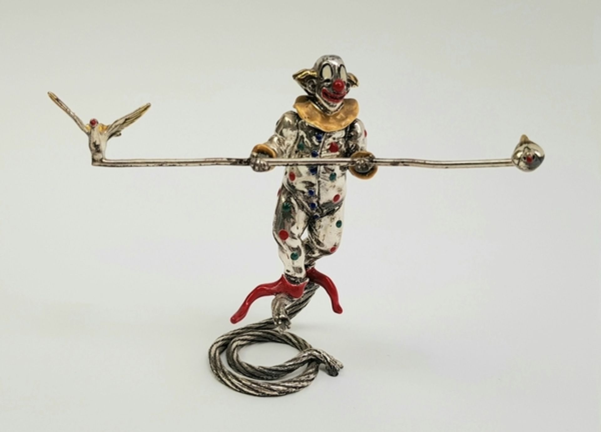 (Design) Zilveren clown balancerend op een koord, Pietro Sorini & Ilario Casi ItaliëZilveren