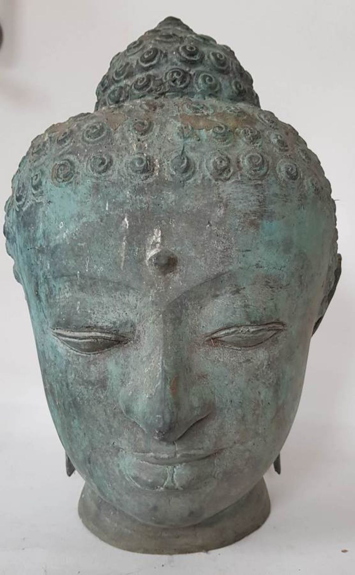 (Aziatica) Boedda hoofdBronzen groen gepatineerde boeddha hoofd. Conditie: Goed Afmetingen: Hoogte