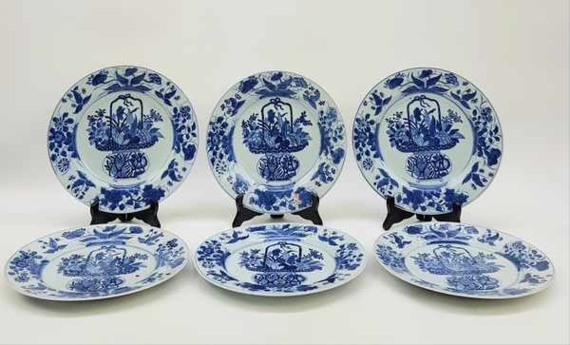 (Aziatica) Zes blauw witte borden - China - ca. 1700 (Kangxi periode)