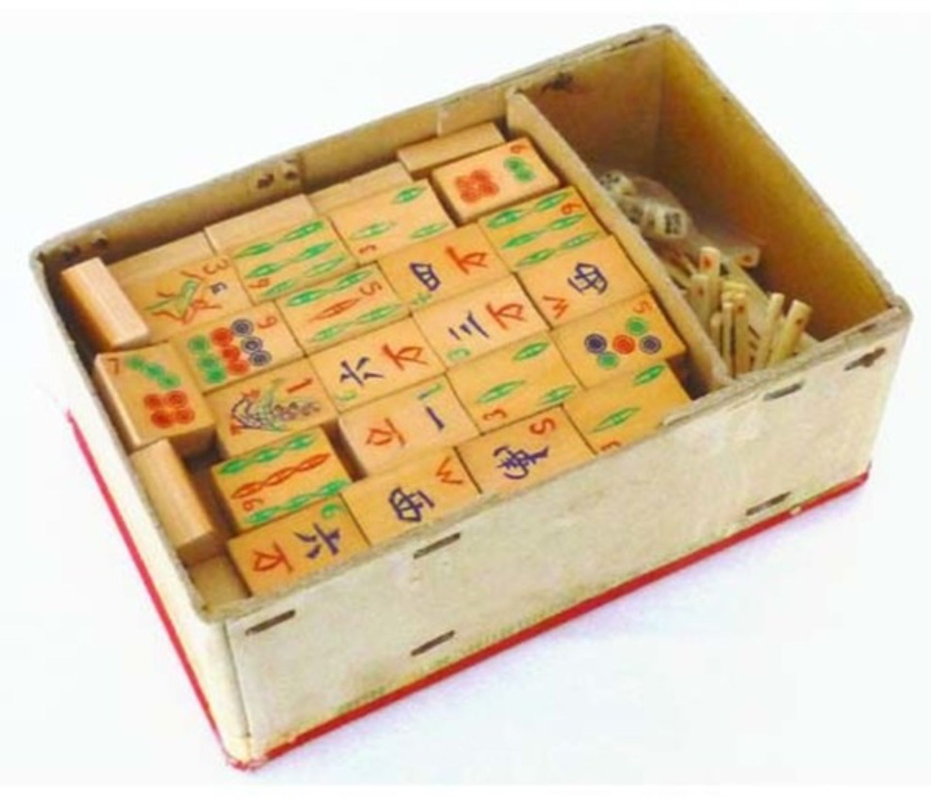 (Mahjong) Mahjong bamboe, veelkleurige Chinese doos, ca. 1924 - Bild 2 aus 7