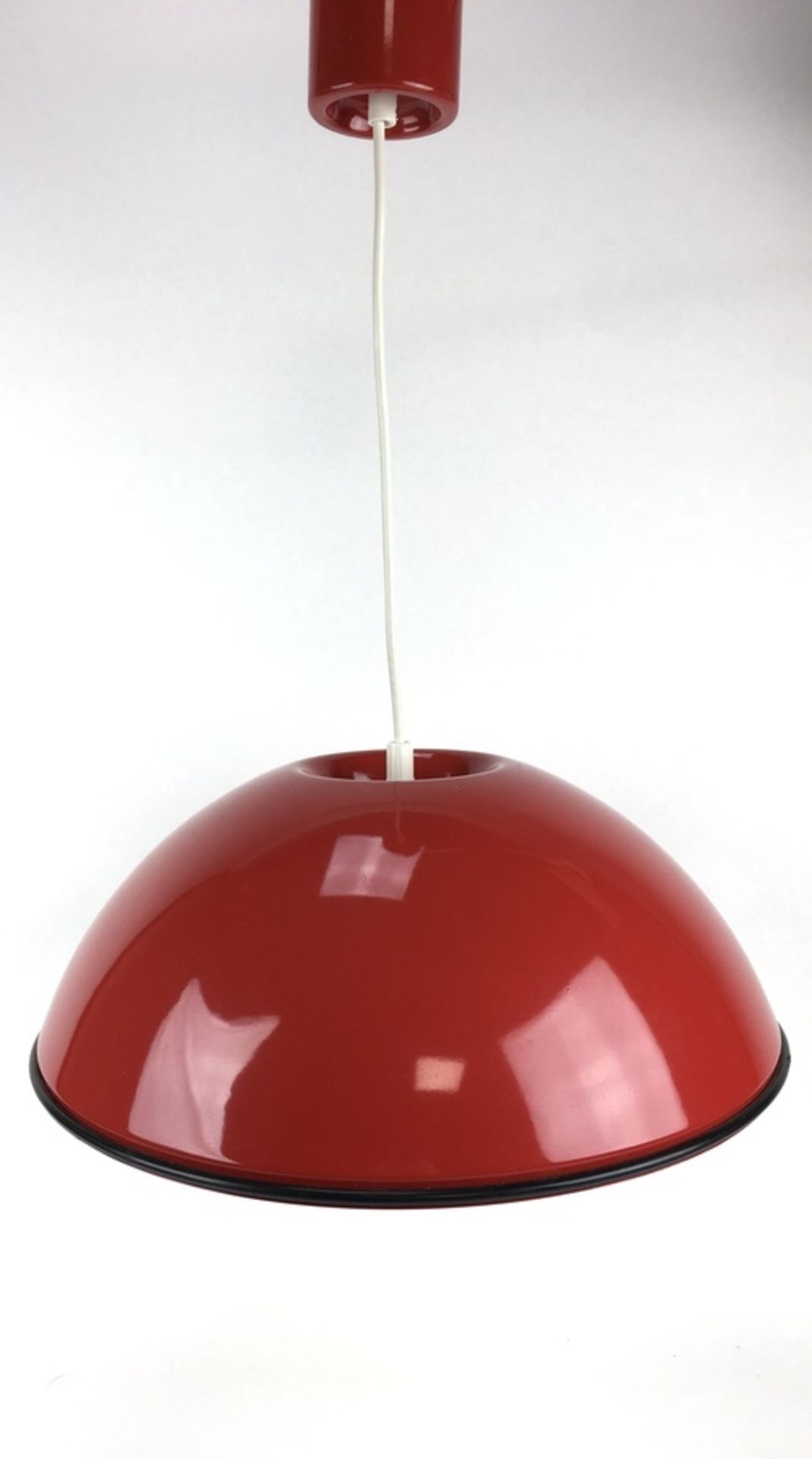 (Design) Hanglamp "Relemme", design A. Castiglioni, Flos ItaliëRood metalen hanglamp "Relemme"
