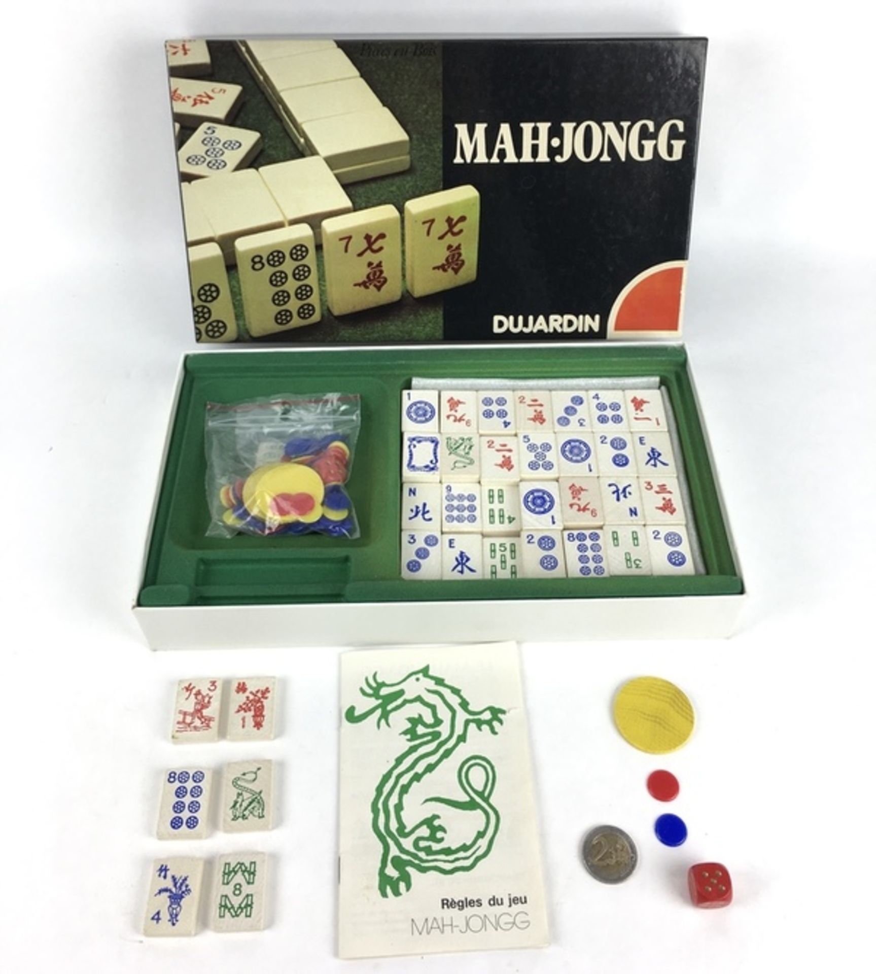 (Mahjong) Mahjon, modern Frans spel, circa 1980De doos is Frans, van karton beplakt met papier.