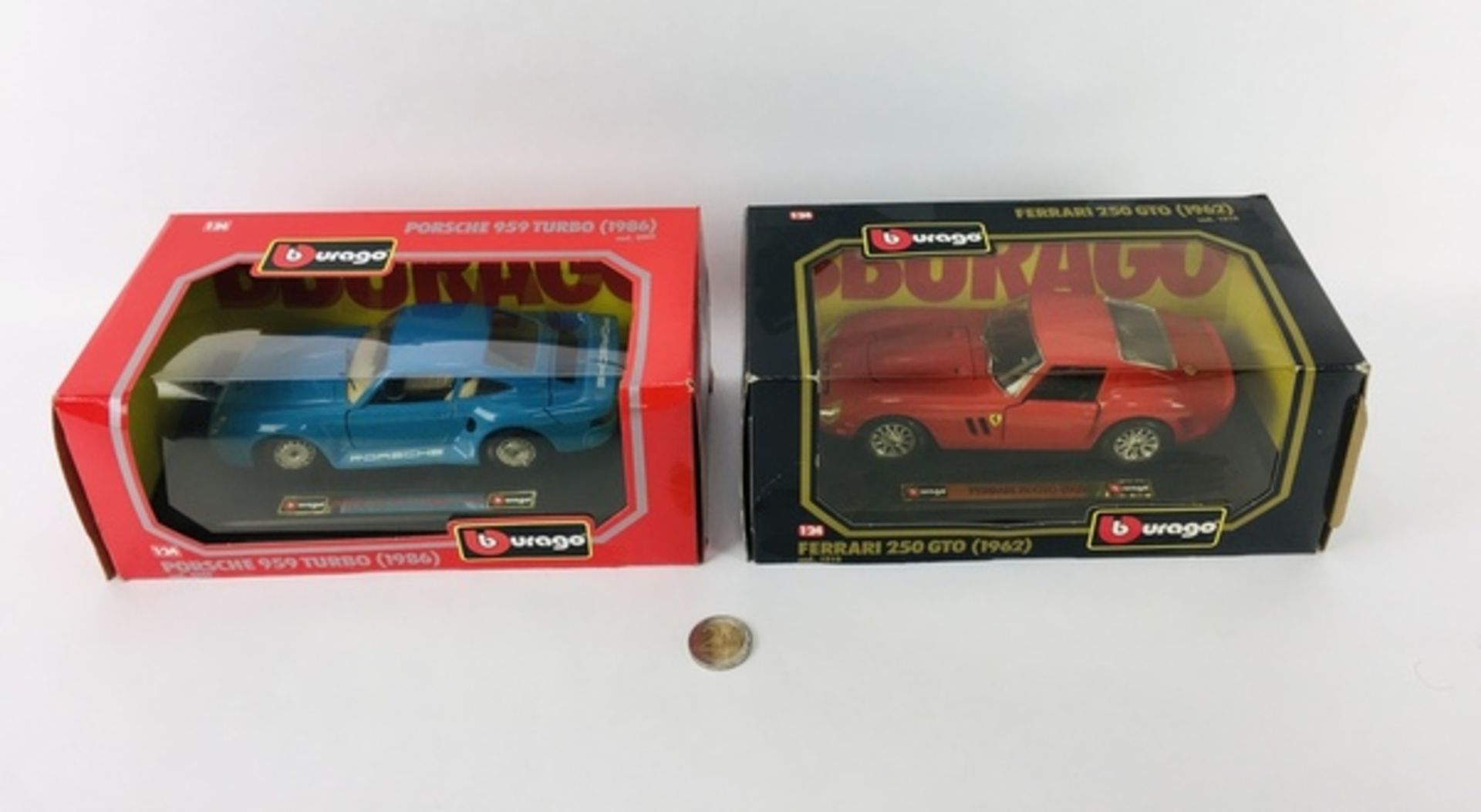 (Speelgoed) Porsche 959 Turbo 1986 en Ferrari 250 GTO 1962Burago Porsche 959 Turbo 1986 en Ferr - Image 2 of 4