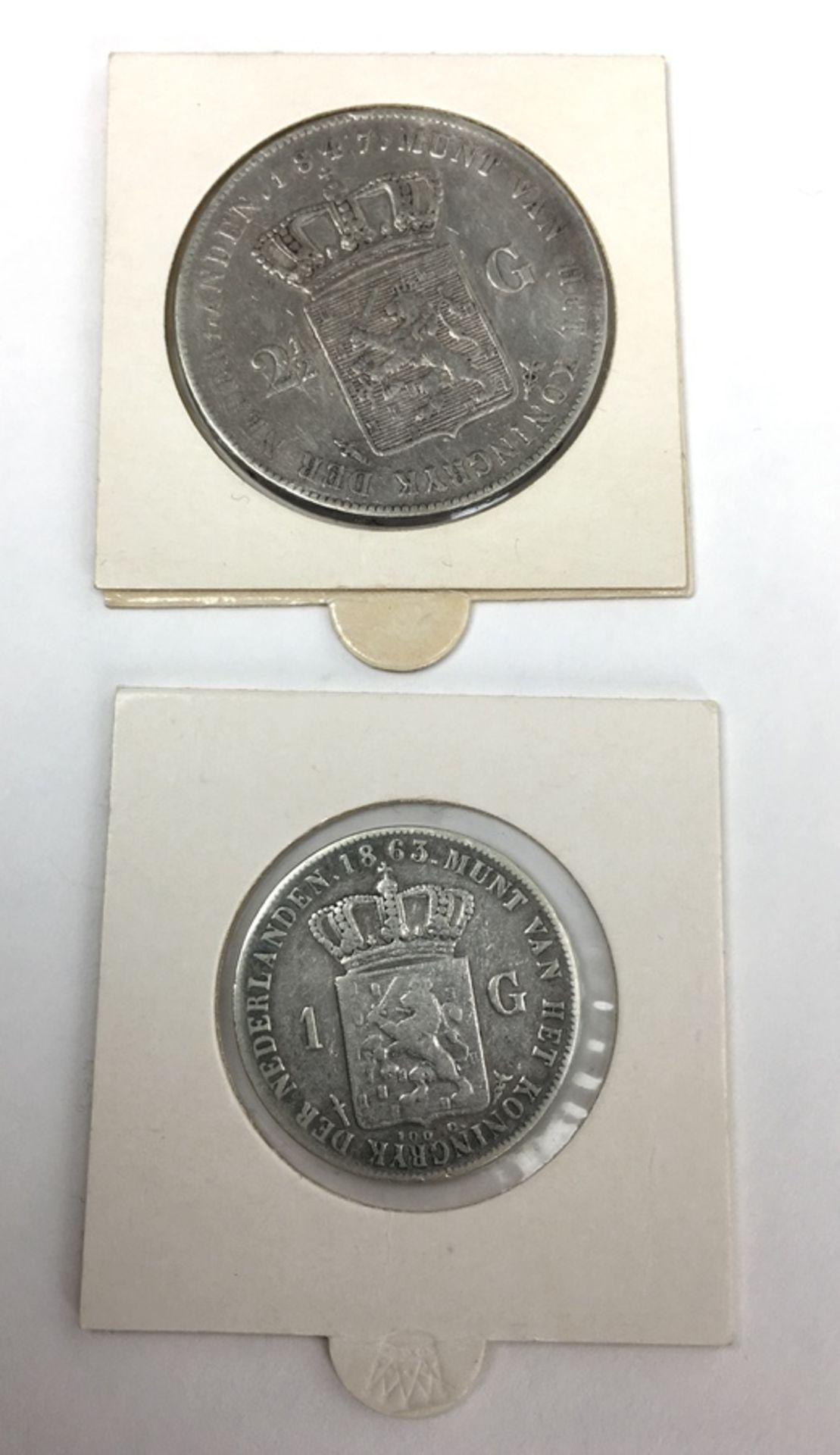 (Zilver) Rijksdaalder Willem II en gulden Willem IIIRijksdaalder Willem II 1847 en een gulden W - Image 2 of 2