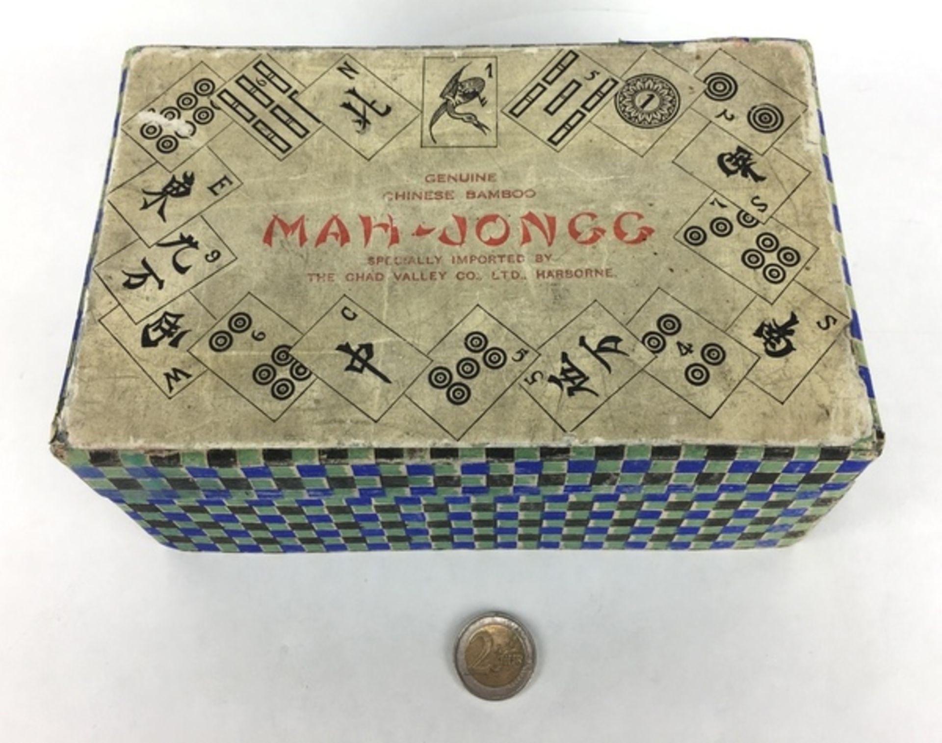 (Mahjong) Mahjong, Chad Valley 4-ladendoos, 1927De kleine blauw geblokte doos met uitzonderlijk - Bild 2 aus 7