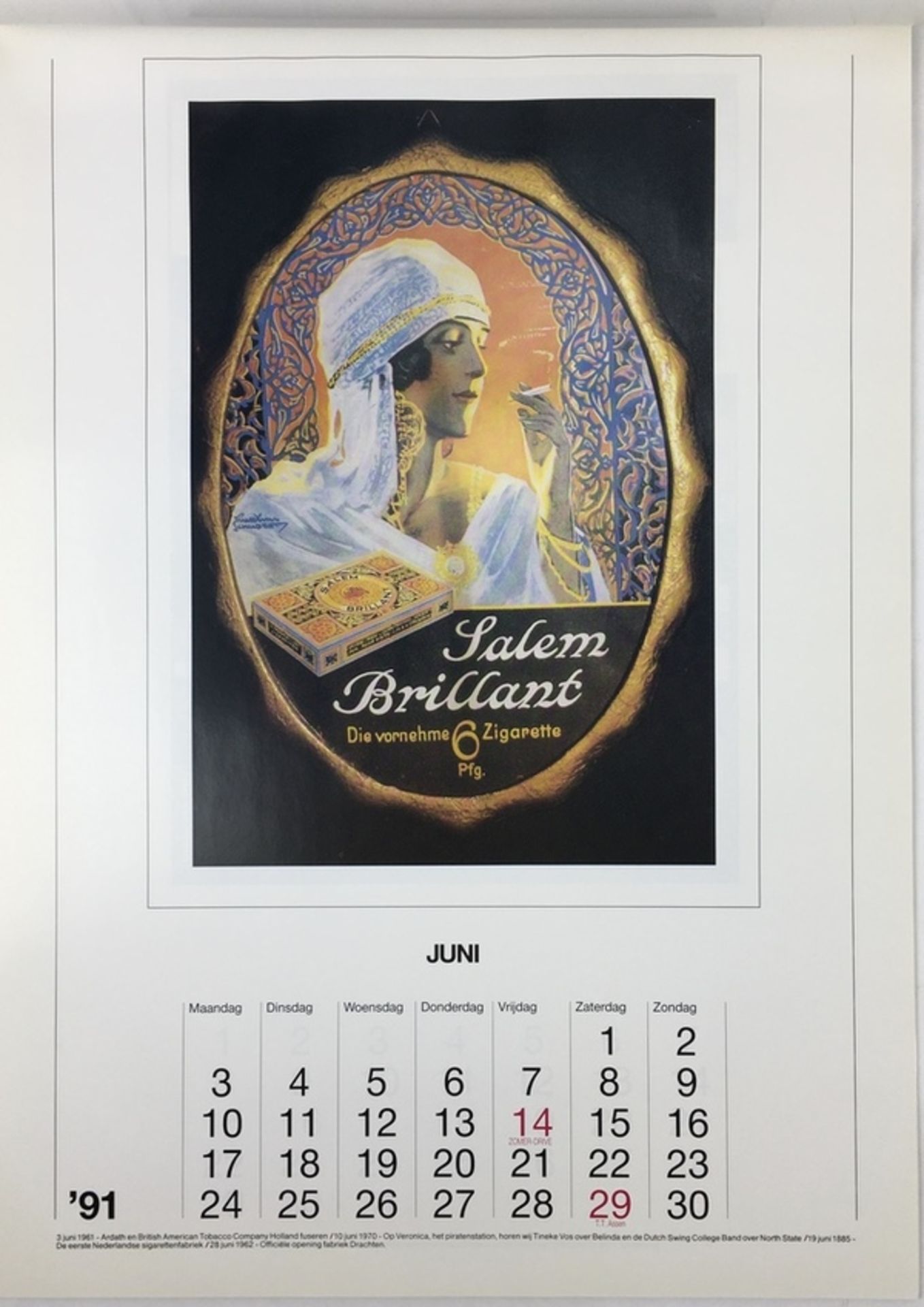 (Curiosa) Reclame kalender en emaille bordReclame kalender met sigarettenmerken en een emaille - Image 2 of 4