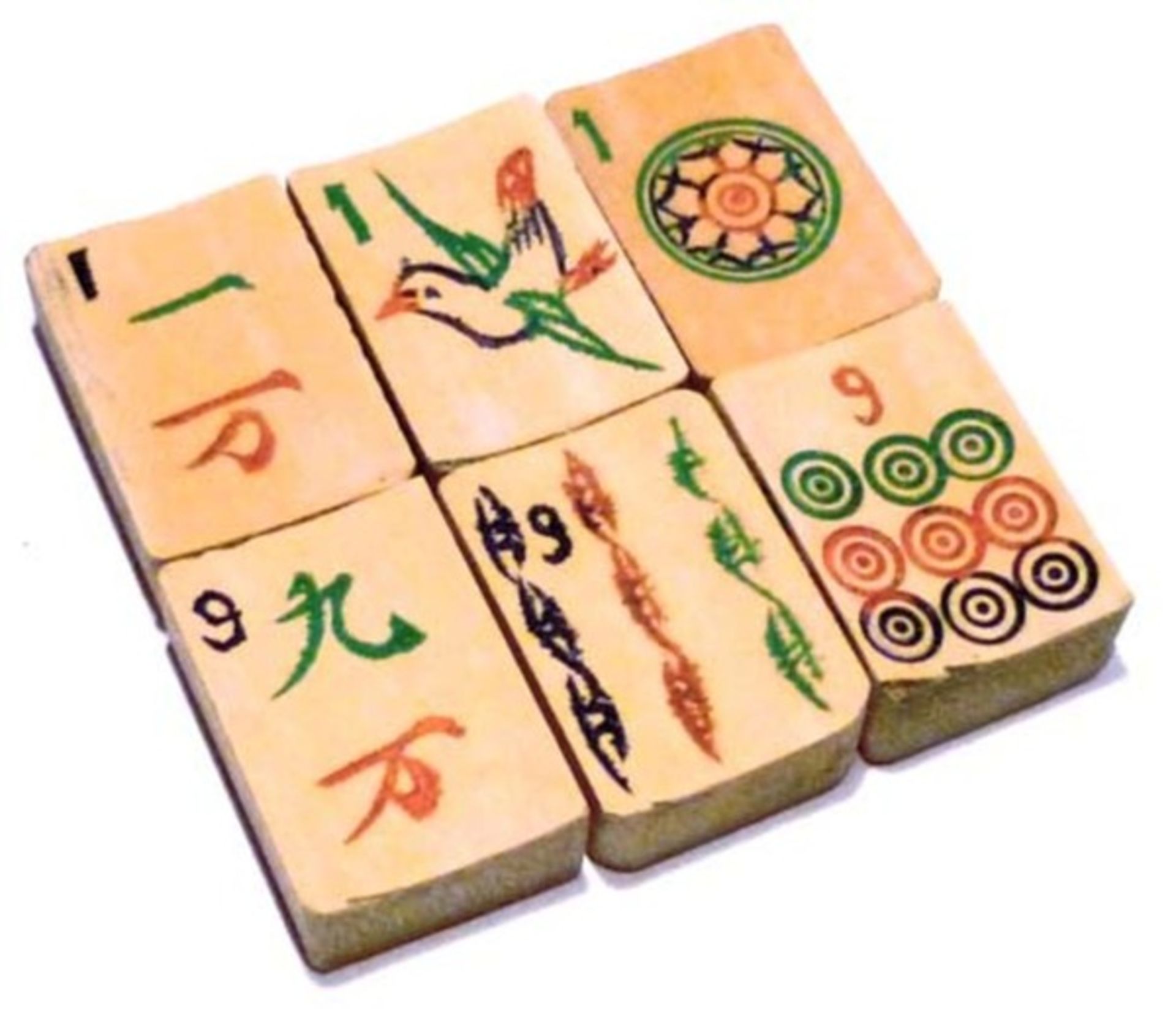 (Mahjong) Mahjong, bamboe, circa 1924Het bordeauxrode blik met vierkante karakters is vermoedel - Bild 5 aus 7