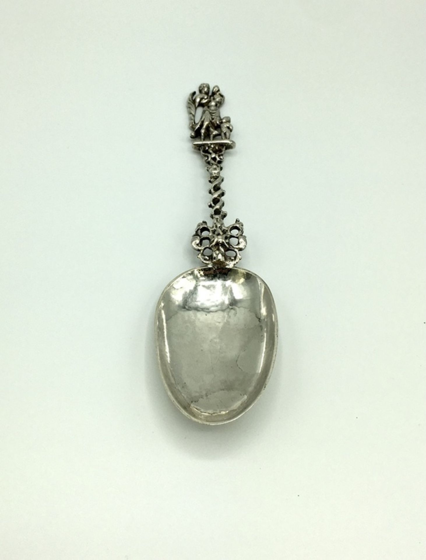 (Zilver) Zilver, geboorte gelegenheidslepel met rattenstaart, 19e eeuw.Zilver, geboorte gelegen