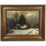 (Kunst) Schilderij, olieverf op paneelSchilderij, olieverf op paneel, winterlandschap. Rechtson