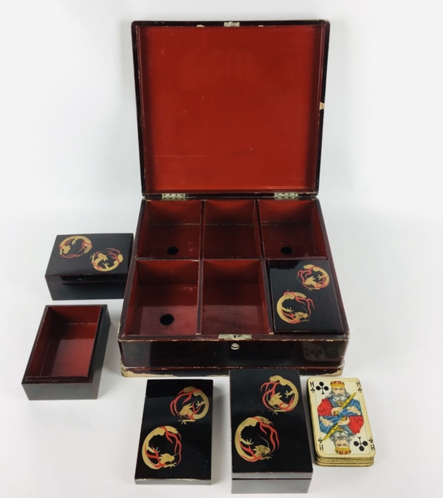 (Aziatica) Lakwerk doos, JapanJapans lakwerk doos voor speelkaarten, deksel gedecoreerd met vog - Bild 3 aus 5