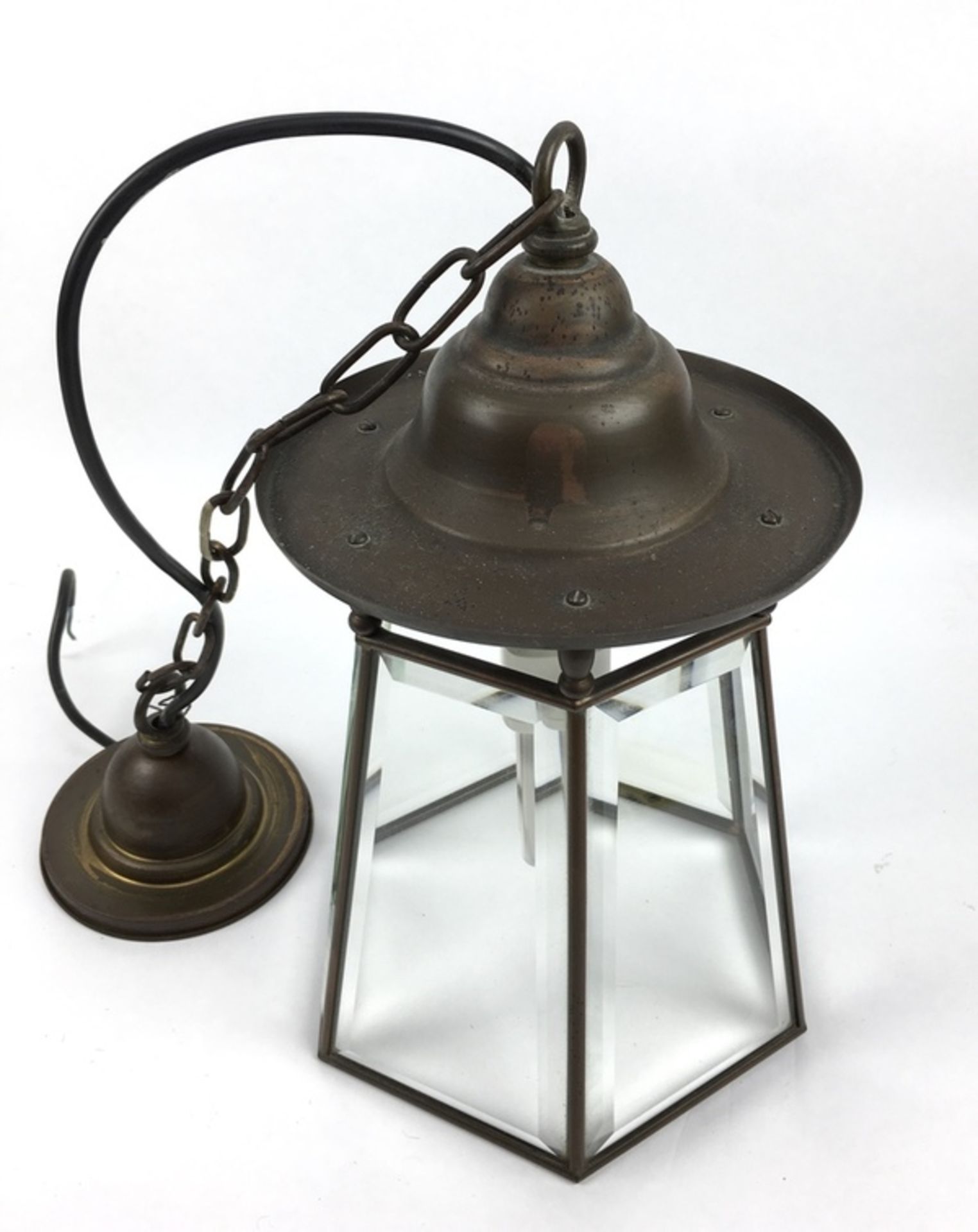 (Curiosa) HanglampZeskantige koper met geslepen glas hanglamp. Eerste helft 20e eeuw. Conditie: - Bild 4 aus 4