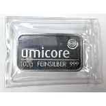 (Zilver) ZilverbaarZilverbaar Umicore 100 gram Feinsilber 999. Conditie: Nieuw Afmetingen: 100