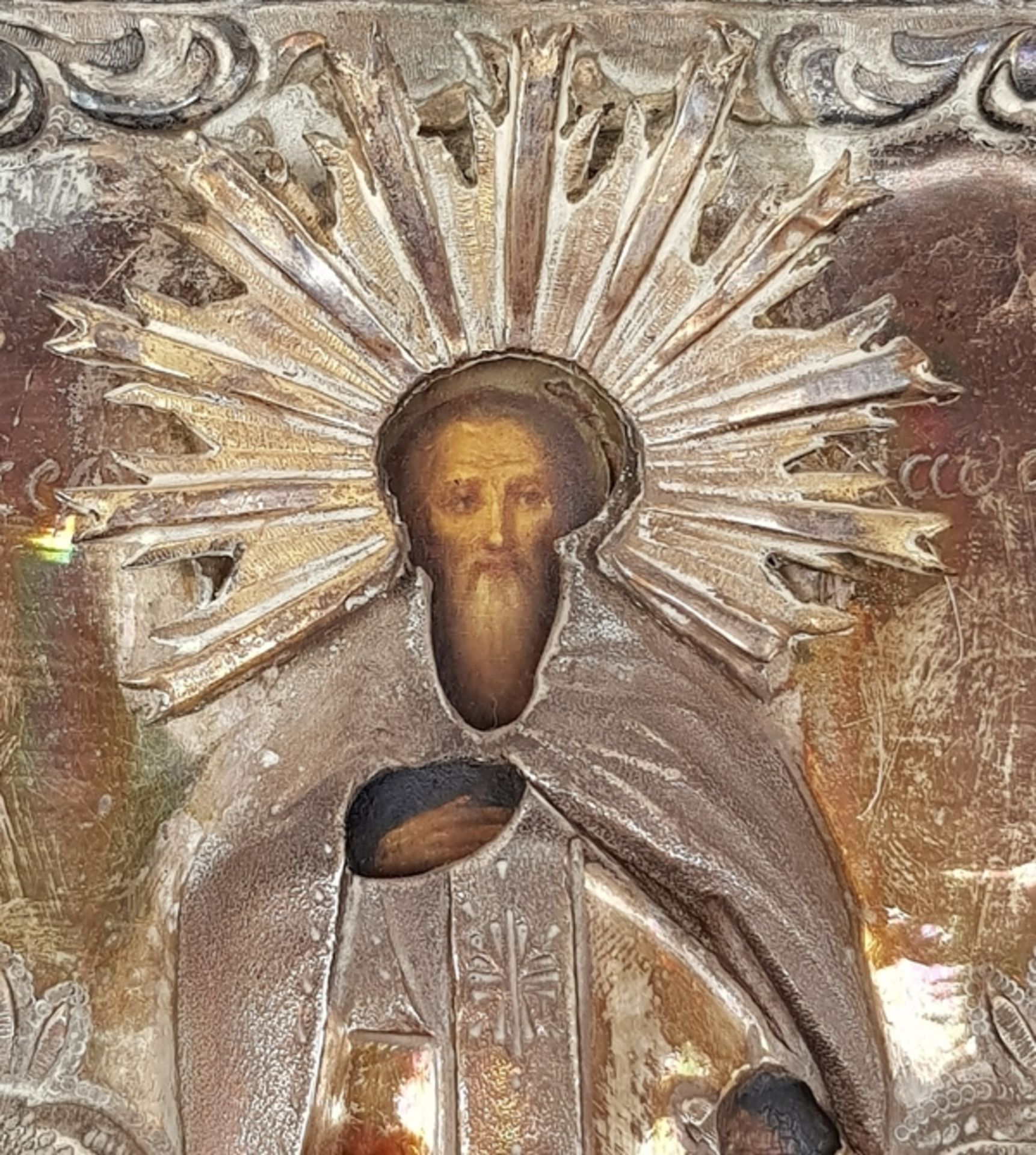 (Antiek) Russische ikoon St. Nicholas van MyraRussische ikoon met metalen riza, gemonteerd acht - Bild 10 aus 16