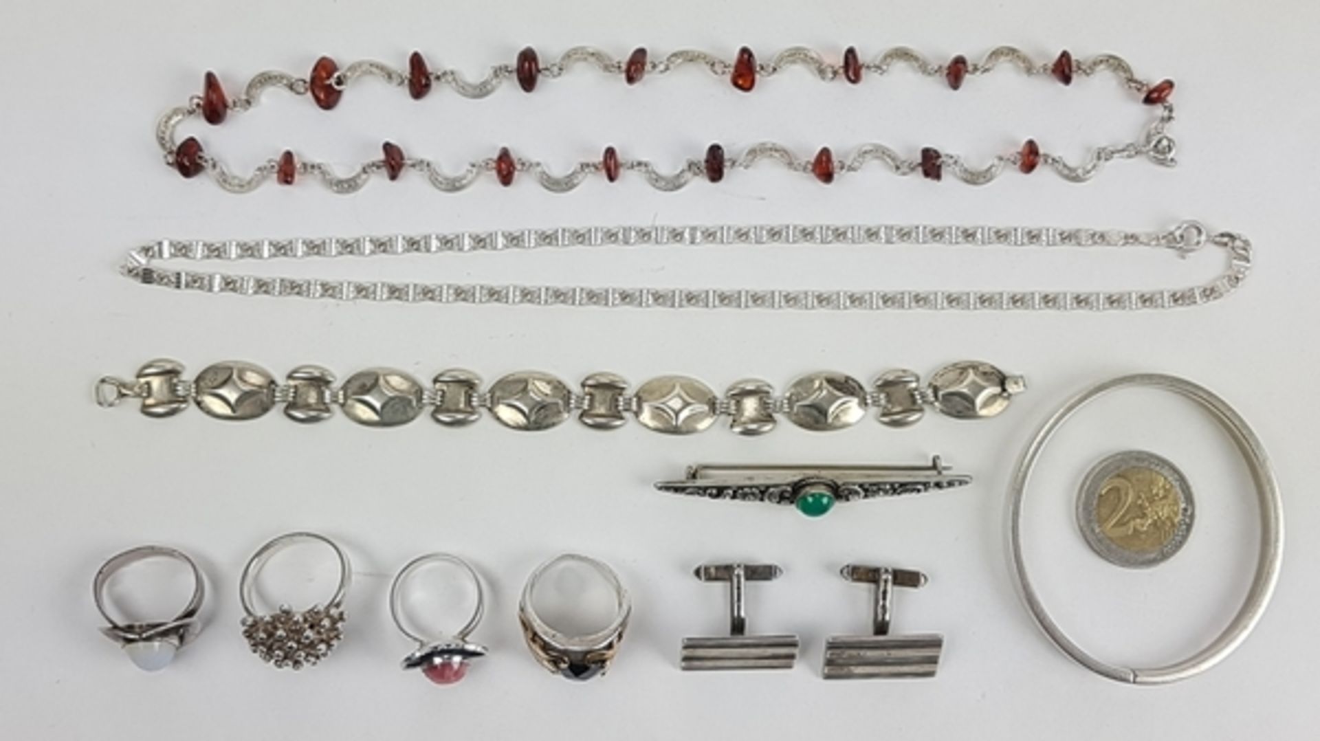 (Sieraden) Zilver en halfedelstenen etc, lot van 10 stuks diverse sieraden 20e eeuwsZilver en h - Bild 2 aus 11