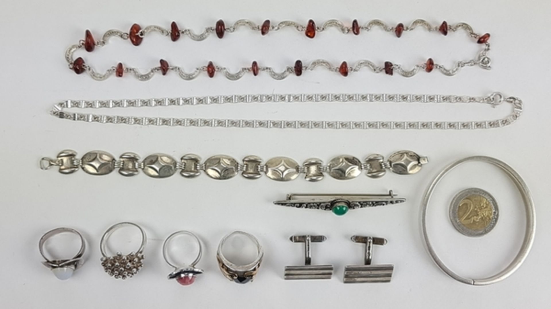 (Sieraden) Zilver en halfedelstenen etc, lot van 10 stuks diverse sieraden 20e eeuwsZilver en h - Image 2 of 11