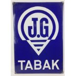 (Curiosa) Emaillebord JG TabakEmaille reclamebord J.G. Tabak. Jan Gruno tabaksfabrikant te Gro